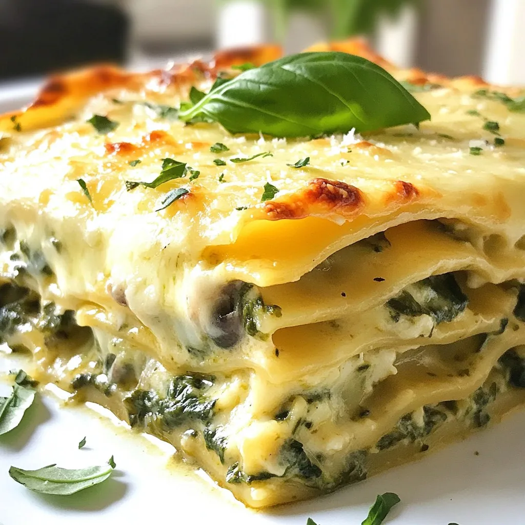 Um diese leckere Lasagne zu machen, brauchst du: - 9 Lasagneblätter - 2 Tassen frischer Spinat, grob gehackt - 2 Tassen Pilze, in Scheiben geschnitten (weiße oder cremini) - 1 kleine Zwiebel, fein gehackt Diese Zutaten bilden die Basis für die Lasagne. Der frische Spinat bringt einen tollen Geschmack. Die Pilze geben der Lasagne eine schöne Textur. Die Zwiebel sorgt für eine süße Note. Deine Lasagne wird mit diesen Käsesorten und Saucen besser: - 1 Tasse Ricotta-Käse - 1 Tasse Quark - 2 Tassen geriebener Mozzarella-Käse - 1 Tasse geriebener Parmesan-Käse - 2 Tassen Marinara-Sauce (fertig gekauft oder selbstgemacht) Ricotta und Quark machen die Lasagne cremig. Mozzarella und Parmesan sorgen für einen köstlichen Käsegeschmack. Marinara-Sauce bringt eine fruchtige Note. Diese Gewürze und Öle machen den Geschmack perfekt: - 2 Esslöffel Olivenöl - 1 Teelöffel getrockneter Oregano - 1 Teelöffel getrockneter Basilikum - Salz und Pfeffer nach Geschmack - 1/4 Tasse Sahne (optional für extra Cremigkeit) Olivenöl ist wichtig für das Anbraten der Zwiebel und Pilze. Oregano und Basilikum bringen den italienischen Geschmack. Die Sahne macht die Lasagne extra cremig, wenn du es magst. {{ingredient_image_2}} - Koche die Lasagneblätter gemäß den Anweisungen auf der Verpackung. - Lass sie gut abtropfen und stelle sie beiseite. - Erhitze 2 Esslöffel Olivenöl in einer großen Pfanne. - Füge 1 kleine, fein gehackte Zwiebel hinzu und brate sie für 3-4 Minuten. - Gib 3 gehackte Knoblauchzehen und 2 Tassen in Scheiben geschnittene Pilze dazu. - Koche alles, bis die Pilze zart sind, etwa 5-7 Minuten. - Rühre 2 Tassen grob gehackten Spinat unter und koche, bis er zusammenfällt. - Würze die Mischung mit 1 Teelöffel getrocknetem Oregano, 1 Teelöffel getrocknetem Basilikum, Salz und Pfeffer nach Geschmack. - In einer Schüssel vermenge 1 Tasse Ricotta-Käse, 1 Tasse Quark und 1/4 Tasse Sahne (optional). - Fette eine 9x13-Zoll Auflaufform ein. - Verteile eine dünne Schicht Marinara-Sauce auf dem Boden. - Lege 3 Lasagneblätter auf die Sauce. - Schichte die Hälfte der Pilz-Spinat-Mischung darauf, gefolgt von der Hälfte der Käsemischung und einem Drittel des 2 Tassen geriebenen Mozzarella-Käses. - Wiederhole das Schichten mit weiteren Nudeln, Marinara-Sauce, der restlichen Pilz-Spinat-Mischung, der restlichen Käsemischung und erneut 1 Tasse Mozzarella-Käse. - Lege die letzten 3 Lasagneblätter darauf und verteile die restliche Marinara-Sauce. - Bestreue alles mit dem restlichen Mozzarella und 1 Tasse geriebenem Parmesan-Käse. - Decke die Form mit Aluminiumfolie ab, um ein Festkleben zu vermeiden. - Backe die Lasagne für 25 Minuten. - Entferne die Folie und backe sie weitere 15-20 Minuten, bis der Käse sprudelt und goldbraun ist. - Lass die Lasagne 10 Minuten ruhen, bevor du sie anschneidest. Verwenden Sie frischen Spinat für den besten Geschmack. Er hat mehr Textur und Aroma. Gefrorener Spinat kann auch verwendet werden, aber drücken Sie das überschüssige Wasser aus. Dies verhindert, dass die Lasagne matschig wird. Passen Sie die Sahnemenge an, wenn Sie eine cremigere Lasagne möchten. Zu viel Sahne kann die anderen Aromen überdecken. Beginnen Sie mit einem Viertel Tasse. Fügen Sie mehr hinzu, wenn Sie es cremiger mögen. Beginnen Sie mit einer dünnen Schicht Marinara-Sauce. Dies sorgt dafür, dass die Nudeln nicht festkleben. Danach legen Sie die ersten Lasagneblätter auf die Sauce. Schichten Sie die Pilz-Spinat-Mischung gleichmäßig. Achten Sie darauf, dass jede Schicht gut verteilt ist. Dies sorgt für einen gleichmäßigen Geschmack. Fügen Sie dann eine Schicht Käsemischung hinzu und wiederholen Sie den Vorgang. Achten Sie darauf, dass die letzte Schicht aus Marinara-Sauce und Käse besteht. Dies hält die Lasagne saftig und verhindert, dass sie zu trocken wird. Garnieren Sie die Lasagne mit frischen Kräutern. Basilikum oder Petersilie bringen Farbe und Frische. Ein Spritzer Olivenöl kann auch helfen, das Gericht aufzuwerten. Servieren Sie die Lasagne mit extra Käse. Parmesan oder Mozzarella sind gute Optionen. Dies macht das Gericht noch schmackhafter. Denken Sie auch an Beilagen wie einen frischen Salat oder Knoblauchbrot. Sie runden das Essen ab und machen es besonders. Pro Tipps Lasagneblätter vorbereiten: Stelle sicher, dass die Lasagneblätter al dente gekocht sind, damit sie beim Backen nicht zu weich werden. Frische Kräuter verwenden: Frischer Basilikum oder Oregano können den Geschmack deiner Lasagne erheblich verbessern. Variationen der Käseauswahl: Experimentiere mit verschiedenen Käsesorten wie Gouda oder Feta, um neue Geschmacksrichtungen zu entdecken. Ruhen lassen: Lass die Lasagne nach dem Backen 10 Minuten ruhen, damit sich die Schichten setzen und die Portionen leichter geschnitten werden können. {{image_4}} Du kannst die Lasagne mit anderen Gemüsesorten aufpeppen. Zucchini und Auberginen sind tolle Optionen. Zucchini fügt eine leichte Süße hinzu, während Auberginen eine fleischige Textur bieten. Beide Gemüsesorten sind einfach zuzubereiten. Schneide sie in dünne Scheiben und schichte sie wie die Lasagneblätter. Wenn du vegan kochen möchtest, ersetze den Käse durch veganen Käse. Es gibt viele tolle Alternativen aus Nüssen oder Soja. Sie schmelzen gut und geben der Lasagne eine cremige Note. Achte darauf, dass die gewählten Produkte auch ohne tierische Zutaten auskommen. Für eine herzhaftere Lasagne kannst du Hähnchen oder Rinderhack hinzufügen. Brate das Fleisch zuerst in der Pfanne an, bis es gar ist. Mische es dann mit der Pilz-Spinat-Mischung. Dies gibt der Lasagne mehr Geschmack und macht sie noch sättigender. Du kannst auch andere Fleischsorten verwenden, wie italienische Wurst oder Hackfleisch. Diese Kombinationen bringen neue Aromen in dein Gericht. Probiere verschiedene Fleischsorten aus, um deine Lieblingsmischung zu finden. Die Wahl der Käsesorten kann den Geschmack stark beeinflussen. Nutze verschiedene Käsesorten für mehr Abwechslung. Feta-Käse oder Gouda sind gute Alternativen zu Ricotta und Mozzarella. Du kannst auch deine eigene Käsemischung kreieren. Mische frischen Mozzarella mit Parmesan für einen intensiven Geschmack. Experimentiere mit verschiedenen Käsesorten, um die perfekte Kombination für deinen Gaumen zu finden. Lass die Lasagne nach dem Backen abkühlen. Danach bewahre sie in luftdichten Behältern auf. So bleibt sie frisch. Du kannst die Lasagne auch in Portionen aufteilen. Das macht das Aufwärmen leichter. Wenn du Reste hast, stelle sicher, dass sie vollständig abgekühlt sind, bevor du sie in den Kühlschrank stellst. Wenn du die Lasagne einfrieren willst, wickle sie gut in Frischhaltefolie ein. Verwende dann einen gefrierfesten Behälter. So vermeidest du Gefrierbrand. Diese Methode hilft, den Geschmack zu bewahren. Im Kühlschrank bleibt die Lasagne etwa 3 bis 5 Tage frisch. Achte darauf, sie gut abzudecken. Wenn du sie im Gefrierfach lagerst, kann sie bis zu 3 Monate halten. Das bedeutet, du kannst eine Portion für später aufbewahren. Um die Lasagne aufzuwärmen, benutze den Ofen. Heize ihn auf 180°C vor. Decke die Lasagne mit Aluminiumfolie ab. So bleibt die Feuchtigkeit drin. Backe sie für etwa 20 bis 25 Minuten. Du kannst auch die Mikrowelle verwenden. Stelle sicher, dass du sie in kurzen Intervallen erwärmst. Dadurch trocknet die Lasagne nicht aus. Prüfe zwischendurch die Temperatur, um sicherzugehen, dass sie heiß ist. Die Vorbereitung dieser Lasagne dauert etwa 30 Minuten. Die Kochzeit beträgt ungefähr 1 Stunde. Insgesamt benötigst du also rund 1 Stunde und 30 Minuten. Diese Zeit beinhaltet das Kochen der Lasagneblätter und das Zubereiten der Füllungen. Die Lasagne ist für 6 Portionen gedacht. Ja, du kannst gefrorenen Spinat verwenden. Er hat jedoch einige Vor- und Nachteile. Vorteile: - Er ist oft günstiger und länger haltbar. - Du sparst Zeit, da du ihn nicht waschen oder hacken musst. Nachteile: - Gefrorener Spinat hat weniger Textur. - Er kann beim Kochen mehr Wasser abgeben, was die Lasagne wässrig macht. Um dies zu vermeiden, lasse den gefrorenen Spinat gut abtropfen und drücke das Wasser heraus. Ja, aber du musst glutenfreie Lasagneblätter verwenden. Diese gibt es in vielen Supermärkten. Anpassungen für glutenfreie Ernährung: - Achte darauf, dass alle anderen Zutaten auch glutenfrei sind, wie die Marinara-Sauce. - Verwende frische Zutaten, um den besten Geschmack zu erhalten. Mit diesen Tipps kannst du die Lasagne an eine glutenfreie Ernährung anpassen. Die cremige Spinat-Pilz-Lasagne ist einfach zuzubereiten und sehr lecker. Wir haben die Hauptzutaten, die Zubereitung und hilfreiche Tipps besprochen. Variationen wie vegetarische oder fleischige Optionen machen das Gericht anpassbar. Die Lagerungshinweise helfen, Reste sinnvoll zu nutzen. Du kannst diese Lasagne ganz nach deinem Geschmack gestalten. Lass deiner Kreativität freien Lauf!