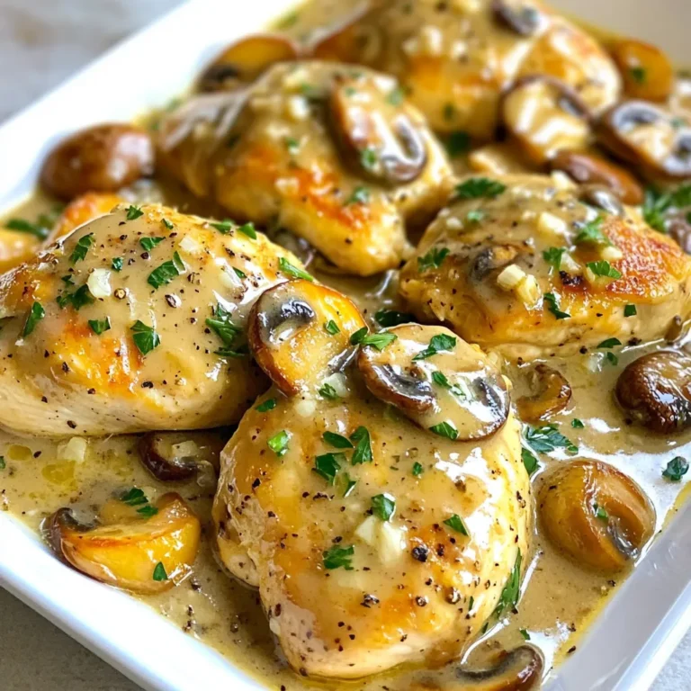 Hier sind die Zutaten für dein cremiges Knoblauch-Pilz-Hühnchen. Diese Auswahl macht das Gericht einfach und lecker. - 4 Hähnchenbrustfilets, ohne Haut und Knochen - 2 Tassen Champignons, in Scheiben geschnitten (z.B. weiße oder braune) - 4 Knoblauchzehen, fein gehackt - 1 Tasse Schlagsahne - 1 Tasse Hühnerbrühe - 2 Esslöffel Olivenöl - 1 Esslöffel Butter - 1 Teelöffel getrockneter Thymian - 1 Teelöffel getrockneter Rosmarin - Salz und Pfeffer nach Geschmack - Frische Petersilie, gehackt (zur Garnierung) - Gekochte Pasta oder Reis (zum Servieren) Diese Zutaten sind leicht zu finden. Sie helfen dir, ein tolles Gericht zu zaubern. Die Kombination aus Hähnchen, Pilzen und Knoblauch bringt viel Geschmack. Die Schlagsahne macht die Sauce schön cremig und reichhaltig. Die Gewürze wie Thymian und Rosmarin geben dem Gericht das gewisse Etwas. Denk daran, frische Petersilie für die Garnierung zu verwenden. Sie macht das Gericht bunt und frisch. Wenn du Pasta oder Reis als Beilage wählst, wird das Essen noch besser. Du wirst es lieben! {{ingredient_image_2}} - Hähnchen würzen und braten Beginne damit, die Hähnchenbrustfilets mit Salz und Pfeffer zu würzen. Das gibt dem Fleisch viel Geschmack. Erhitze in einer großen Pfanne das Olivenöl und die Butter. Wenn das Fett heiß ist, lege die Hähnchenbrustfilets hinein. Brate sie 5-7 Minuten auf jeder Seite, bis sie goldbraun und durchgegart sind. Nimm das Hähnchen aus der Pfanne und lege es beiseite. - Champignons und Knoblauch anbraten In derselben Pfanne gib die geschnittenen Champignons. Brate sie 3-4 Minuten, bis sie zart und goldbraun sind. Dann füge den fein gehackten Knoblauch hinzu. Brate ihn für eine weitere Minute. Rühre gut um, damit der Knoblauch nicht anbrennt. - Brühe und Sahne hinzufügen Schütte die Hühnerbrühe in die Pfanne. Kratze mit einem Holzlöffel die leckeren Stücke vom Boden ab. Lass die Brühe 2-3 Minuten köcheln. Danach rühre die Schlagsahne sowie den getrockneten Thymian und Rosmarin ein. Lass die Mischung sanft köcheln, bis sie leicht eindickt. - Hähnchen wieder hinzufügen und köcheln lassen Lege das Hähnchen zurück in die Pfanne. Wende es, damit es gut mit der Sauce überzogen ist. Lass es für weitere 2 Minuten erhitzen. Jetzt kannst du abschmecken und nach Belieben mehr Salz und Pfeffer hinzufügen. Wie man das Hähnchen saftig hält Um das Hähnchen saftig zu halten, würze es gut. Salz und Pfeffer sind wichtig. Brate es bei mittlerer Hitze an, damit es zart bleibt. Vermeide es, das Hähnchen zu lange zu garen. Wenn die Innentemperatur 75 Grad Celsius erreicht, ist es perfekt. Richtiges Anbraten der Champignons Champignons brauchen Platz in der Pfanne. Überfülle die Pfanne nicht. Lass sie bei mittlerer Hitze 3 bis 4 Minuten braten. So entwickeln sie eine schöne goldene Farbe. Rühre sie nicht zu oft um, damit sie gut bräunen. Temperaturkontrolle während des Kochens Halte die Temperatur gleichmäßig. Wenn es zu heiß wird, brennt die Sauce an. Falls die Hitze zu niedrig ist, wird die Sauce nicht dick. Eine sanfte Hitze hilft, die Aromen zu vereinen. Überwache die Sauce gut, damit sie perfekt wird. Profi-Tipps Hähnchen marinieren: Mariniere die Hähnchenbrustfilets vor dem Braten in einer Mischung aus Olivenöl, Zitronensaft und Kräutern für zusätzlichen Geschmack. Frische Kräuter verwenden: Verwende frische Kräuter wie Thymian oder Rosmarin anstelle von getrockneten, um das Aroma und die Frische des Gerichts zu verbessern. Pasta al dente kochen: Koche die Pasta al dente, damit sie beim Servieren nicht matschig wird und eine schöne Textur behält. Die Sauce eindicken: Lass die Sauce länger köcheln, um sie dicker zu machen, wenn du eine cremigere Konsistenz bevorzugst. {{image_4}} Cremiges Knoblauch-Pilz-Hühnchen ist sehr flexibel. Du kannst es leicht anpassen, um neue Geschmäcker zu entdecken. - Andere Pilzsorten: Du kannst auch andere Pilze verwenden. Shiitake oder Austernpilze geben dem Gericht einen besonderen Geschmack. Champignons sind klassisch, aber experimentiere ruhig mit verschiedenen Sorten. - Vegetarische Alternativen: Wenn du das Gericht vegetarisch machen möchtest, nimm einfach das Hähnchen heraus. Du kannst stattdessen Tofu oder Seitan verwenden. Diese Optionen nehmen die Aromen gut auf und machen das Gericht sättigend. - Gewürzvariationen und Aromenauswahl: Füge neue Gewürze hinzu, um den Geschmack zu variieren. Paprika oder geräucherte Paprika bringen eine rauchige Note. Weitere Kräuter wie Basilikum oder Oregano passen auch gut. Sei kreativ! - Kühlschrank: Das Gericht hält sich gut bis zu drei Tage im Kühlschrank. Lagere es in einem luftdichten Behälter. So bleibt der Geschmack frisch. - Einfrieren: Du kannst das cremige Knoblauch-Pilz-Hühnchen bis zu drei Monate einfrieren. Teile das Gericht in Portionen auf. Verwende gefriergeeignete Behälter oder Beutel. Achte darauf, die Luft herauszudrücken, um Gefrierbrand zu vermeiden. - Aufwärmen: Die beste Methode zum Aufwärmen ist, das Gericht in einer Pfanne bei mittlerer Hitze zu erwärmen. Füge etwas Brühe oder Sahne hinzu, um die Sauce wieder cremig zu machen. Du kannst auch die Mikrowelle nutzen. Stelle sicher, dass das Gericht gleichmäßig warm wird. Wie mache ich das Gericht glutenfrei? Um das Gericht glutenfrei zu machen, verwende glutenfreie Hühnerbrühe. Achte darauf, dass auch die Schlagsahne keine Zusatzstoffe enthält, die Gluten enthalten. So bleibt dein Gericht lecker und sicher für alle, die Gluten meiden müssen. Kann ich Hühnerbrühe durch Gemüsebrühe ersetzen? Ja, du kannst Hühnerbrühe durch Gemüsebrühe ersetzen. Gemüsebrühe bringt einen anderen, aber ebenso köstlichen Geschmack. Das Gericht bleibt cremig und schmackhaft, sogar ohne das Huhn. Welche Beilagen passen am besten zu cremigem Knoblauch-Pilz-Hühnchen? Für die perfekte Beilage empfehle ich gekochte Pasta oder Reis. Diese Beilagen nehmen die cremige Sauce gut auf. Auch ein frischer grüner Salat ist eine tolle Ergänzung. So hast du eine ausgewogene und köstliche Mahlzeit. In diesem Artikel haben wir die Zutaten für ein köstliches cremiges Knoblauch-Pilz-Hühnchen besprochen. Ich habe erklärt, wie man das Gericht mit einer Schritt-für-Schritt-Anleitung zubereitet. Außerdem gab es Tipps, um das Hähnchen saftig zu halten und die besten Variationen auszuprobieren. Denken Sie daran, die Lagerungshinweise zu beachten. So bleibt Ihr Gericht frisch und lecker. Mit diesen Tipps können Sie nie wieder ein trockenes Hähnchen zubereiten! Genießen Sie das Kochen und die köstlichen Ergebnisse.
