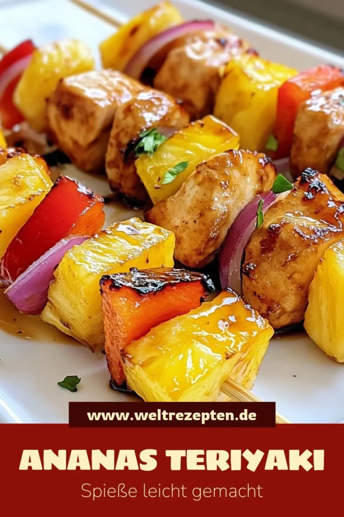 Entdecken Sie unser einfaches Grillrezept für köstliche Ananas Hähnchenspieße! Diese Teriyaki Hähnchen Spieße sind das perfekte asiatische Grillgericht für Ihre nächste BBQ-Party. Saftiges Hähnchen, frische Ananas, Paprika und Zwiebeln vereinen sich, um ein unvergessliches Geschmackserlebnis zu kreieren. Ideal für alle, die gesunde und schmackhafte Spieße mit Ananas lieben. Lassen Sie sich inspirieren und speichern Sie dieses Rezept! #AnanasHähnchenspieße #TeriyakiHähnchenRezept #asiatischesGrillgericht #einfachesGrillrezept