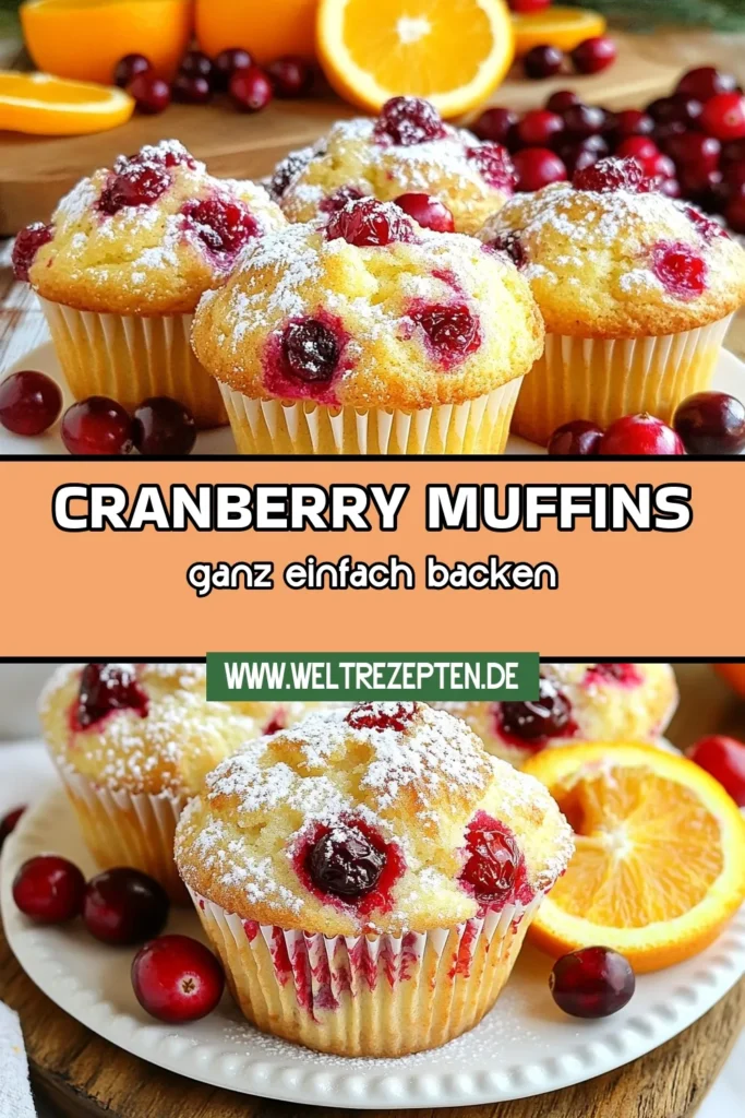 Entdecke das perfekte Cranberry Muffins Rezept für den Herbst! Diese Muffins mit Preiselbeeren und frisch geriebenem Orangenabrieb sind einfach zu backen und ein Genuss für jeden Anlass. Deine Familie wird diese herbstlichen Muffins Ideen lieben! Bereite diese einfache Muffin Rezepte zu und genieße den köstlichen Geschmack. Speichere dir dieses Rezept für deine nächste Backaktion! #CranberryMuffins #MuffinsMitPreiselbeeren #OrangeMuffinsBacken #HerbstlicheMuffins