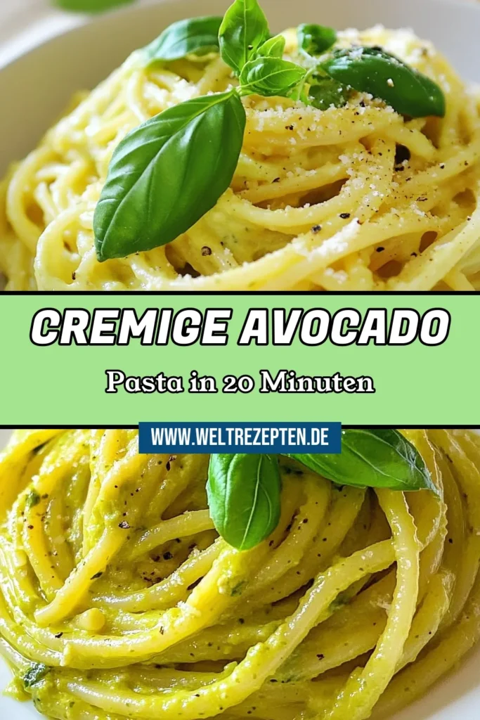 Entdecken Sie dieses einfache Avocado Rezept für cremige Avocado Pasta, das perfekt für schnelle Nudelgerichte ist. Diese vegane Pasta mit Avocado Sauce ist nicht nur gesund, sondern auch super lecker! In nur 20 Minuten zaubern Sie ein köstliches Gericht, das alle begeistern wird. Probieren Sie es aus und teilen Sie Ihre Kreationen! #CremigeAvocadoPasta #EinfacheAvocadoRezept #VeganePasta #SchnelleNudelgerichte