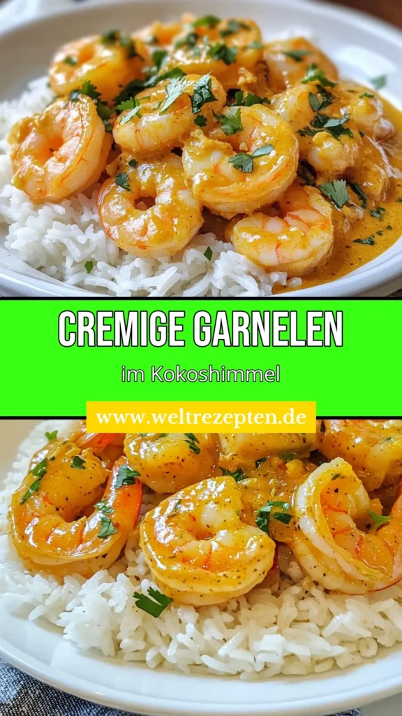 Entdecken Sie unsere cremigen Kokosnuss-Garnelen, ein köstliches Rezept für Garnelen mit Kokosmilch, das Ihre Geschmacksknospen verwöhnt. Mit roter Curry-Paste und einer einfachen Zubereitung sind diese asiatischen Garnelengerichte perfekt für ein schnelles Abendessen. Servieren Sie sie mit Jasminreis für eine vollständige Mahlzeit. Probieren Sie dieses Rezept jetzt aus und lassen Sie sich inspirieren! #KokosnussGarnelen #Garnelenrezepte #CurryKüche #AsiatischeKüche