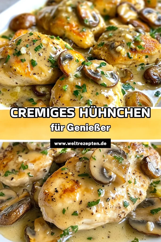 Entdecke dieses köstliche cremige Knoblauch-Pilz-Hühnchen, das perfekt für schnelle Hähnchenrezepte ist! Saftiges Hühnchen mit Champignons in einer unwiderstehlichen cremigen Pilzsauce serviert mit Pasta oder Reis. Dieses einfache Kochrezept ist ideal für ein schnelles Abendessen. Lass dich inspirieren und probiere es noch heute aus! Speichere das Rezept für dein nächstes Abendessen! #HühnchenmitChampignons #schnelleHähnchenrezepte #PastaMitPilzsauce #einfacheKochrezepte