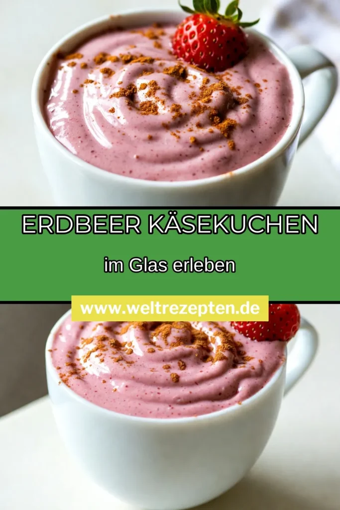 Entdecke unser einfaches Erdbeer Käsekuchen Smoothie Rezept, das gesunde Zutaten wie Frischkäse und griechischen Joghurt kombiniert. Dieser gesunde Erdbeer Smoothie ist perfekt für einen erfrischenden Snack! Mit frischen Erdbeeren und einer Prise Zimt wird dieser Frischkäse Smoothie zum Genuss für jeden Tag. Probiere es jetzt aus und genieße den cremigen Geschmack. Speichere dieses Rezept für later! #ErdbeerKäsekuchenSmoothie # GesundErdbeerSmoothie #FrischkäseSmoothieRezept #EinfacheSmoothieRezepte