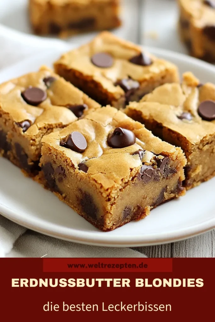 Entdecken Sie das köstliche Erdnussbutter Blondies Rezept, das sich perfekt für jeden Anlass eignet! Diese einfachen Blondies mit Erdnussbutter und Schokoladenstückchen sind die besten Blondies mit Schokolade, die Sie je gebacken haben. Mit unserem süßen Blondies Rezept beeindrucken Sie Familie und Freunde. Probieren Sie sie aus und lassen Sie sich von dem Geschmack verzaubern! Speichern Sie dieses Rezept für Ihr nächstes Backabenteuer. #ErdnussbutterBlondies #SchokoladenBlondies #BackenMitLiebe #SüßeLeckereien