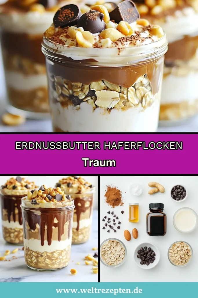 Probiere diese köstlichen Erdnussbutter Haferflocken! Dieses Übernacht Haferflocken Rezept ist perfekt für ein gesundes Frühstück und kombiniert schokoladigen Genuss mit der Cremigkeit von Erdnussbutter. Ideal für vegane Haferflocken mit Joghurt, diese Erdnussbutter Tassen sind schnell zubereitet und einfach im Kühlschrank aufbewahrbar. Perfekt für einen energiereichen Start in den Tag! Teile und speichere dieses Rezept! #Erdnussbutter #ÜbernachtHaferflocken #gesundeFrühstücksrezepte #veganeLeckereien