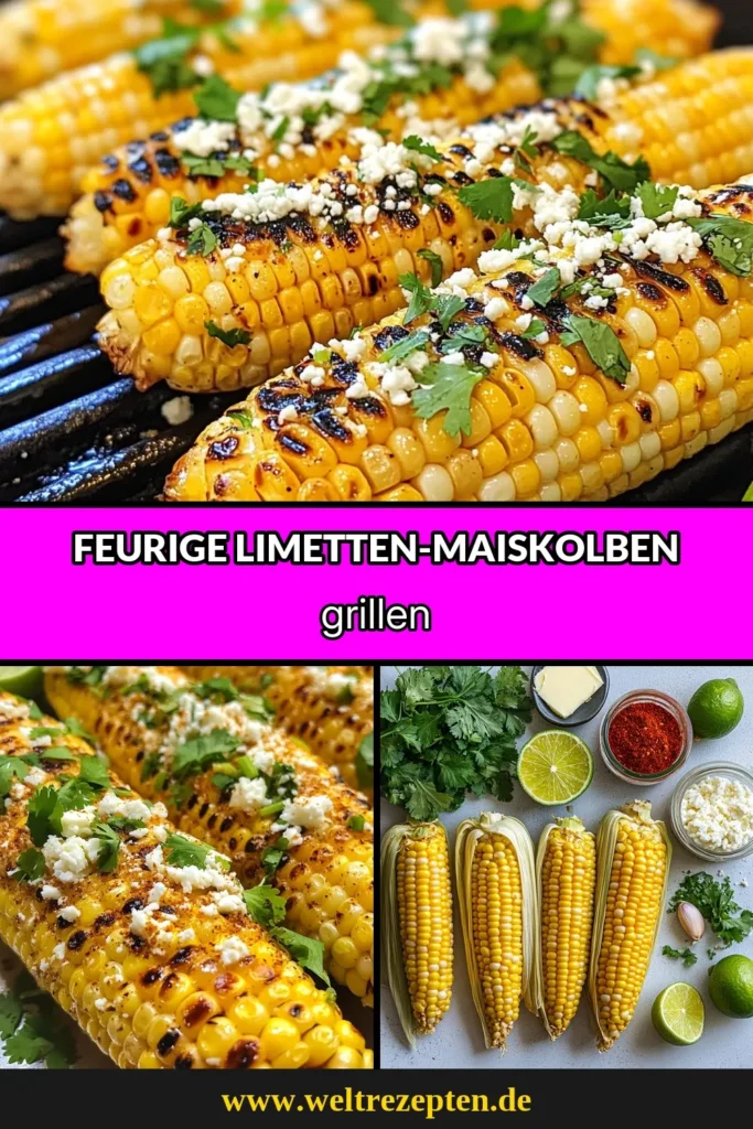 Entdecken Sie das köstliche Rezept für Chili Limetten Maiskolben! Diese gegrillten Maiskolben sind der perfekte Grill Snack für Sommerabende. Mit einer würzigen Chili Butter und geriebenem Cotija-Käse verwandeln sich einfache Maiskolben in mexikanischen Mais mit Käse. Probieren Sie unser Chili Butter Mais Rezept und beeindrucken Sie Ihre Gäste. Jetzt nachmachen und genießen! #ChiliLimettenMaiskolben #Grillrezepte #Käse #Snackideen