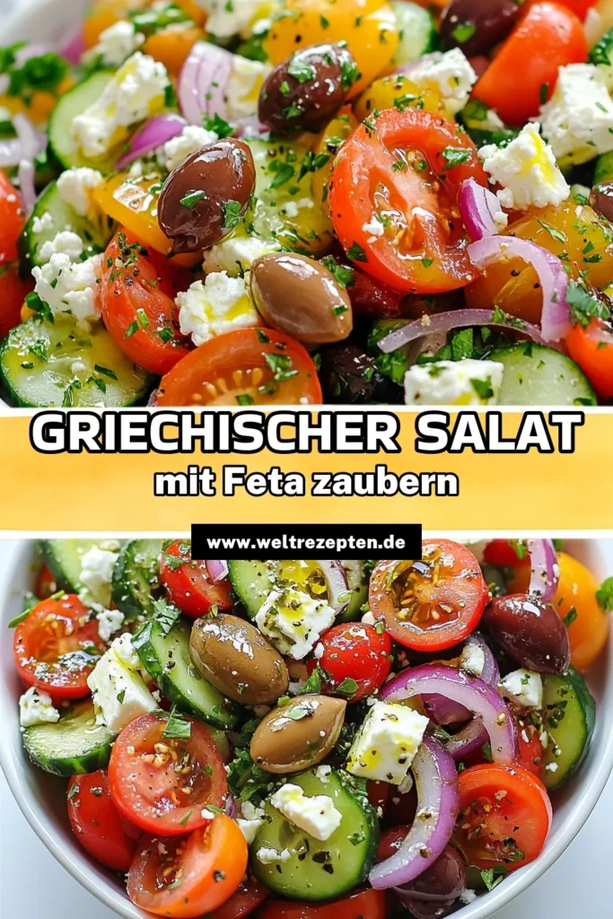 Entdecke das köstliche Rezept für einen griechischen Salat mit Tomaten und Gurken! Dieses wunderbare Tomate Gurke Rezept kombiniert frische Tomaten, knackige Gurken, Kalamata Oliven und cremigen Feta Käse für einen unwiderstehlichen Geschmack aus der mediterranen Küche. Ideal als Beilage oder Hauptgericht! Probiere diesen Kalamata Oliven Salat aus und bringe den Sommer auf deinen Tisch. Jetzt ausprobieren! #griechischerSalat #FetaKäseSalat #MediterraneKücheRezept #KalamataOlivenSalat