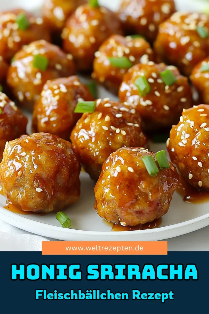 Entdecken Sie unser leckeres Rezept für Honig-Sriracha Fleischbällchen! Diese glasierten Fleischbällchen sind eine perfekte Mischung aus pikant und süß, ideal für Ihre nächste Mahlzeit oder Party. Mit einfach zu folgenden Schritten kreieren Sie asiatische Fleischbällchen, die sicher beeindrucken. Probieren Sie unser Hähnchen Fleischbällchen Rezept aus und genießen Sie die köstliche Honig-Sriracha-Glasur! Speichern Sie es jetzt! #Fleischbällchen #AsiatischeKüche #HonigSriracha #Rezeptideen