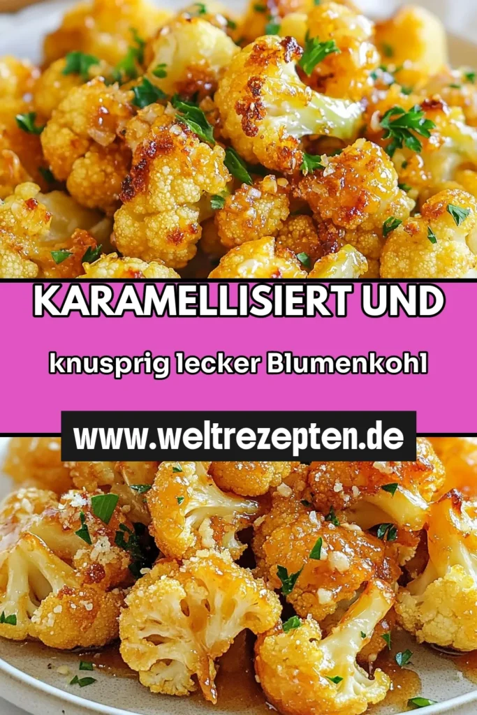 Entdecken Sie dieses köstliche Honig-Knoblauch Blumenkohl Rezept, das perfekt für einen gesunden Snack oder als Beilage ist. Gerösteter Blumenkohl mit Honig und Knoblauch ist glutenfrei und super einfach zuzubereiten. In nur 40 Minuten servieren Sie ein gesundes Blumenkohlgericht, das alle begeistert. Verpassen Sie nicht dieses Rezept – speichern Sie es jetzt! #Blumenkohl #GerösteterBlumenkohl #Glutenfrei #Snacks