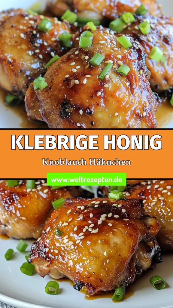 Entdecken Sie unser süßes Hähnchenrezept mit Honig Knoblauch Hähnchenkeulen! Diese köstlichen Keulen sind in einer würzigen asiatischen Marinade eingelegt und im Ofen perfekt gegart. Ideal für ein leichtes Abendessen, das auch Ihre Familie begeistert. Probieren Sie dieses einfache Rezept und genießen Sie die Aromen! Speichern Sie es für Ihr nächstes Abendessen! #HonigKnoblauchHähnchenkeulen #OfenHähnchenWürzen #süßesHähnchenrezept #leichtesAbendessen