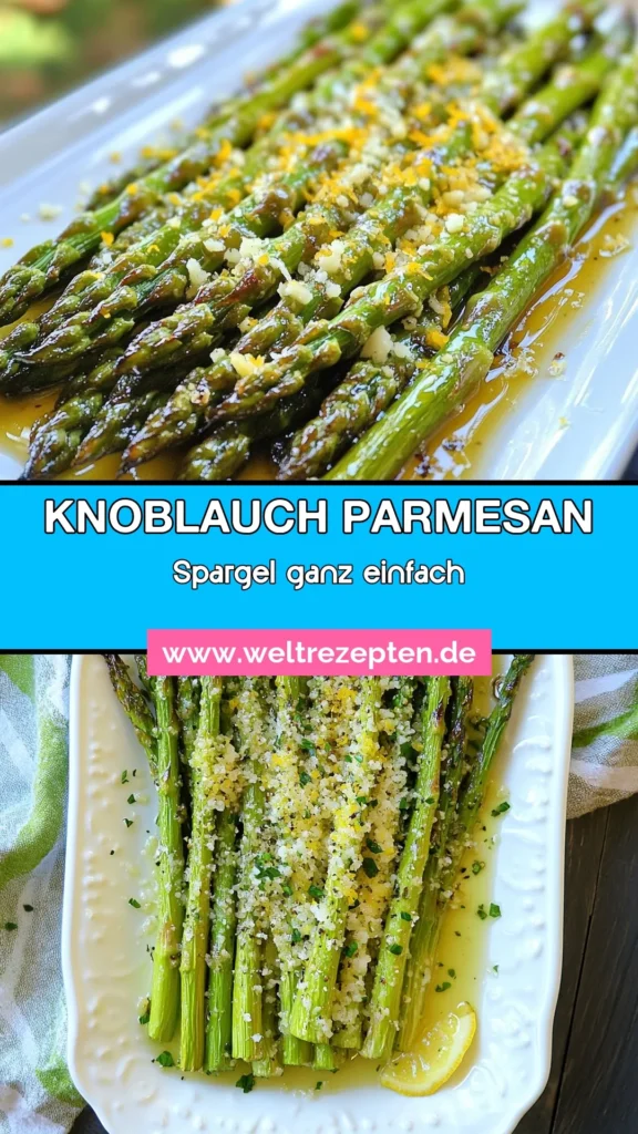 Entdecken Sie unser Rezept für Knoblauch Parmesan Spargel, eine köstliche vegetarische Beilage, die in nur 25 Minuten zubereitet ist! Dieser geröstete Spargel Rezept vereint frischen Spargel, aromatischen Knoblauch und herzhaften Parmesan zu einem einfachen Spargelgericht, das alle begeistert. Perfekt für gesunde Spargelrezepte, die sowohl als Beilage zu Fleisch als auch als Hauptgericht wirken. Probieren Sie es aus und lassen Sie sich inspirieren! #Spargel #Vegetarisch #RezeptInspiration #HealthyEating