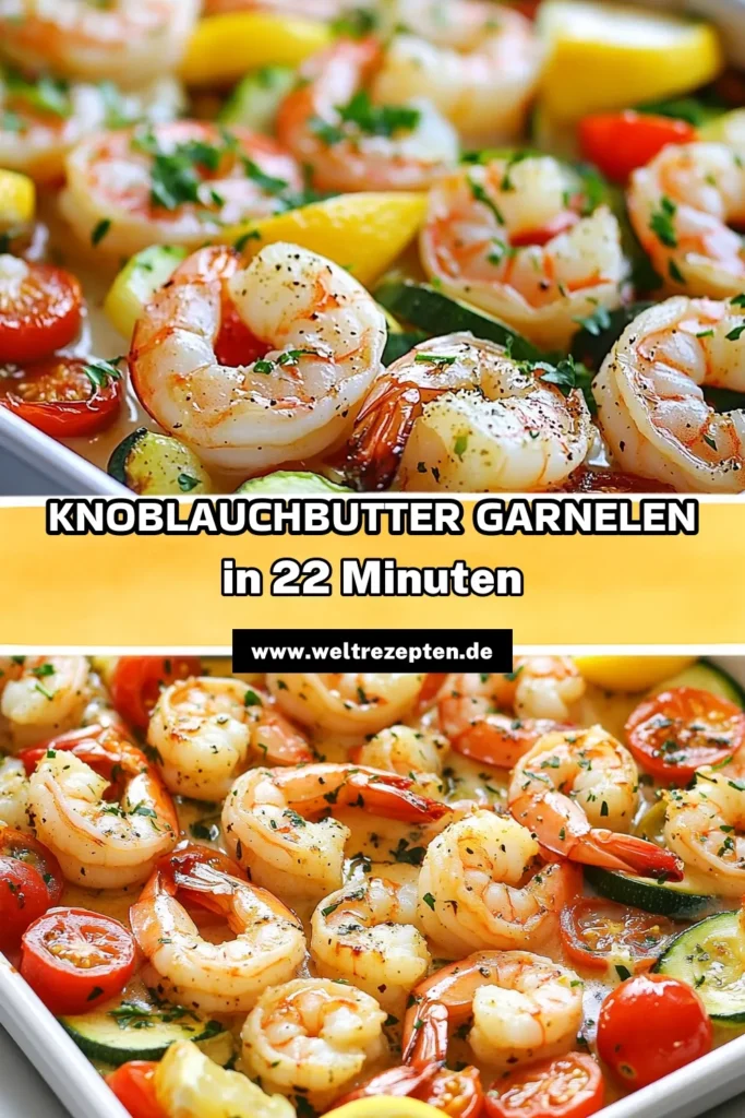 Entdecken Sie unser köstliches Blattblech Garnelen Rezept mit Knoblauchbutter Garnelen und bunt gemischtem Gemüse im Ofen! Dieses einfache Garnelenrezept ist perfekt für eine gesunde Mahlzeit, die in nur 22 Minuten fertig ist. Mit saftigen Garnelen, frischen Kirschtomaten, Paprika und Zucchini bringt dieses gesunde Garnelengericht Geschmack und Farbe auf den Tisch. Speichern Sie das Rezept für Ihre nächste Mahlzeit! #GarnelenmitGemüse #GesundeGerichte #EinfacheRezepte #KnoblauchbutterGarnelen