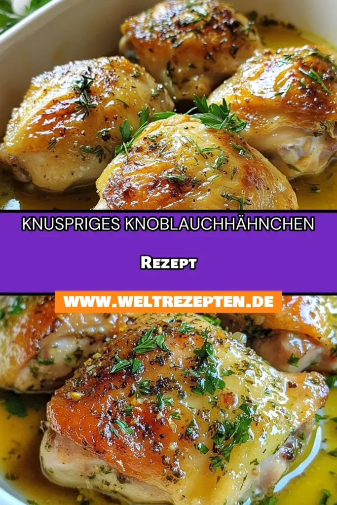 Entdecken Sie unser köstliches Knoblauch Kräuter Hähnchen Rezept! Diese herzhaften Brathähnchen Schenkel werden im Ofen perfekt zubereitet und sind einfach in der Zubereitung. Mit frischen Kräutern und einer knusprigen Haut sind diese Hähncheschenkel ein Hit bei jeder Gelegenheit. Lassen Sie sich von diesem Brathähnchen Schenkel Rezept inspirieren, und genießen Sie ein unvergessliches Geschmackserlebnis! #Hähnchenrezept #Ofengericht #KochenMitLiebe #EssenLiebtKräuter