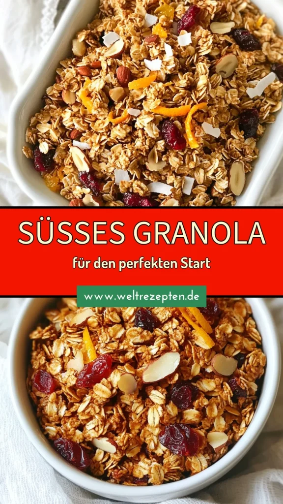 Entdecken Sie unser köstliches Cranberry Orange Granola Rezept! Perfekt für gesundes Frühstück, bietet es nussige Granola Variationen mit Haferflocken. Machen Sie Ihr selbstgemachtes Granola einfach selbst und genießen Sie gesunde Granola Ideen für den perfekten Start in den Tag. Probieren Sie es aus und bringen Sie fruchtigen Geschmack in Ihre Frühstücksrezepte mit Haferflocken. Speichern und teilen Sie dieses Rezept! #GranolaIdeen #Frühstücksrezepte #GesundeErnährung #Hausgemacht