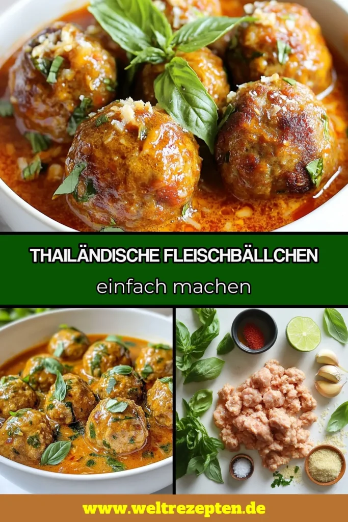 Entdecken Sie das köstliche Rezept für thailändische Fleischbällchen! Diese roten Curry-Fleischbällchen in einer cremigen Kokosmilch werden garantiert zum Favoriten Ihrer Familie. Perfekt für schnelle Currygerichte und ideal für die asiatische Küche. In nur 35 Minuten zaubern Sie ein geschmackvolles Gericht, das alle begeistert. Speichern Sie das Rezept und probieren Sie es aus! #ThailändischeKüche #CurryRezepte #Fleischbällchen #KokosmilchRezept
