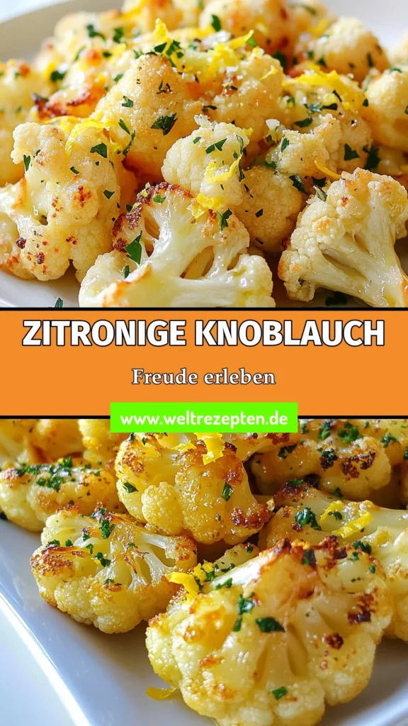 Entdecken Sie dieses köstliche Rezept für Zitronen-Knoblauch Blumenkohl! Dieser geröstete Blumenkohl ist nicht nur eine gesunde Blumenkohl Beilage, sondern auch ein schmackhaftes veganes Blumenkohl Gericht. Einfach im Ofen zubereitet, bringt er frische Aromen auf den Tisch. Probieren Sie es aus und genießen Sie die Vielfalt! Speichern Sie das Rezept für Ihr nächstes Dinner! #ZitronenKnoblauchBlumenkohl #gerösteterBlumenkohlRezept #veganeKüche #gesundeBeilage
