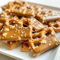 Für diese leckere gesalzene Karamell-Pretzel-Bark brauchst du folgende Hauptzutaten: - 2 Tassen Mini-Pretzeln - 1 Tasse Milchschokoladenstückchen - 1 Tasse Karamellstücke - 2 Esslöffel Schlagsahne - Meersalz, nach Geschmack Diese Zutaten bilden die Basis für einen großartigen Geschmack. Die Süße der Schokolade und das salzige Aroma des Meersalzes harmonieren perfekt. Du kannst auch optionale Zutaten hinzufügen, um den Geschmack zu variieren. Hier sind einige Ideen: - 1/2 Tasse gehackte Nüsse (wie Walnüsse oder Mandeln) Nüsse bieten einen zusätzlichen Crunch und eine neue Textur. Sie passen gut zu den anderen Zutaten. Wähle hochwertige Zutaten für den besten Geschmack. Achte auf: - Frische Mini-Pretzeln: Sie sollten knusprig und ohne Brüche sein. - Gute Schokolade: Milchschokolade kann süß und cremig sein, während dunkle Schokolade mehr Tiefe bietet. - Frische Karamellstücke: Diese sollten weich und gut schmelzbar sein. Wenn du diese Tipps beachtest, wird deine gesalzene Karamell-Pretzel-Bark noch besser. {{ingredient_image_2}} Heize deinen Ofen auf 180°C vor. Nimm ein Backblech und lege es mit Backpapier aus. Lass das Papier an den Seiten überstehen. So kannst du die Bark später einfach herausheben. Verteile zwei Tassen Mini-Pretzeln gleichmäßig auf dem Backblech. Du kannst sie in einer geraden Reihe oder in einem schönen Muster anordnen. Mach es so, wie du magst! Nimm einen kleinen Topf und füge die Karamellstücke und die Schlagsahne hinzu. Setze den Topf auf niedrige Hitze. Rühre ständig, bis die Mischung glatt wird. Gieße die Karamellmischung gleichmäßig über die Pretzeln. Benutze einen Spatel, um alles gut zu verteilen. Streue eine Tasse Milchschokoladenstückchen über die warme Karamellschicht. Lass sie für einige Minuten stehen, damit sie schmelzen. Verteile die geschmolzene Schokolade vorsichtig so, dass sie die Karamellschicht vollständig bedeckt. Wenn du Nüsse möchtest, streue sie jetzt darüber. Streue etwas Meersalz über die gesamte Fläche. Das Salz bringt den süßen und salzigen Geschmack zusammen. Schiebe das Backblech für 5 bis 7 Minuten in den Ofen. Pass auf, dass die Schokolade nicht verbrennt! Lass die Mischung bei Raumtemperatur abkühlen. Danach stelle sie für 30 Minuten in den Kühlschrank, damit sie fest wird. Nach dem Festwerden kannst du die Bark in Stücke brechen. Um die perfekte Konsistenz für die Karamellmischung zu erreichen, benutze eine niedrige Hitze. So schmilzt die Mischung gleichmäßig. Rühre ständig, damit sie nicht anbrennt. Wenn die Mischung zu dick ist, füge etwas mehr Schlagsahne hinzu. Sie sollte glatt und cremig sein. Ein häufiger Fehler ist, die Karamellmischung zu lange zu kochen. Das führt zu hartem Karamell, das schwer zu essen ist. Achte darauf, die Schokolade nicht zu lange im Ofen zu lassen. Sie sollte nur leicht schmelzen, damit sie gut verteilt werden kann. Überprüfe auch, ob du genug Meersalz hinzufügst. Es macht den Unterschied zwischen gut und großartig! Um die Haltbarkeit der gesalzenen Karamell-Pretzel-Bark zu maximieren, wickle sie gut in Frischhaltefolie ein. Bewahre sie in einem luftdichten Behälter auf. So bleibt sie frisch und knusprig. Im Kühlschrank hält sie sich etwa eine Woche. Im Gefrierfach kann sie bis zu drei Monate aufbewahrt werden. Wenn du sie wieder aufwärmst, lege sie kurz in die Mikrowelle. Pro Tipps Verwenden Sie frische Zutaten: Frische Mini-Pretzeln und hochwertige Schokolade sorgen für einen besseren Geschmack und eine bessere Textur in Ihrer Bark. Experimentieren Sie mit Geschmäckern: Fügen Sie verschiedene Nüsse oder getrocknete Früchte hinzu, um Ihrer Bark eine persönliche Note zu verleihen. Schokolade richtig schmelzen: Schmelzen Sie die Schokolade bei niedriger Hitze, um ein Anbrennen zu vermeiden und eine glatte Konsistenz zu erzielen. Richtig lagern: Bewahren Sie Ihre Bark in einem luftdichten Behälter im Kühlschrank auf, um die Frische und Knusprigkeit zu erhalten. {{image_4}} Sie können mit verschiedenen Schokoladensorten spielen. Probieren Sie dunkle oder weiße Schokolade. Dunkle Schokolade gibt einen intensiveren Geschmack. Weiße Schokolade bringt mehr Süße. Mischen Sie diese Sorten für interessante Aromen. Dies macht Ihre Bark noch aufregender. Fügen Sie Toppings hinzu, um mehr Geschmack zu bekommen. Gehackte Nüsse wie Walnüsse oder Mandeln passen gut. Sie bringen Crunch und mehr Textur. Trockenfrüchte wie Cranberries oder Aprikosen können auch gut sein. Diese geben eine fruchtige Note. Streuen Sie etwas Kokosflocken für einen tropischen Touch. Ihre Bark wird so noch bunter und leckerer. Wenn Sie Allergien haben, gibt es Alternativen. Verwenden Sie glutenfreie Pretzeln für eine sichere Option. Statt Milchschokolade nutzen Sie Zartbitterschokolade oder vegane Schokolade. Für Nüsse können Sie Sonnenblumenkerne oder Kürbiskerne verwenden. Diese Optionen sind gesund und schmackhaft. So kann jeder die gesalzene Karamell-Pretzel-Bark genießen. Um die gesalzene Karamell-Pretzel-Bark frisch zu halten, solltest du sie in einem luftdichten Behälter aufbewahren. Verwende am besten einen Behälter aus Glas oder Plastik. Lege ein Stück Backpapier zwischen die Schichten, um ein Verkleben zu vermeiden. So bleibt die Bark knusprig und lecker. Im Kühlschrank hält die gesalzene Karamell-Pretzel-Bark etwa eine Woche. Du kannst sie auch im Gefrierfach lagern. Dort bleibt sie bis zu drei Monate frisch. Achte darauf, die Bark gut einzuwickeln, damit sie vor Frostschutzmitteln geschützt ist. So bleibt der Geschmack erhalten. Wenn du die gesalzene Karamell-Pretzel-Bark wieder aufwärmen möchtest, gehe vorsichtig vor. Lege sie für ein paar Sekunden in die Mikrowelle. Stelle die Mikrowelle auf niedrige Leistung. Achte darauf, die Bark nicht zu lange zu erhitzen, da sie sonst schmelzen kann. Eine andere Möglichkeit ist, sie im Ofen bei niedriger Temperatur zu erwärmen. So wird die Schokolade wieder leicht weich. Die Zubereitung dauert etwa 15 Minuten. Die gesamte Zeit bis zur Fertigstellung beträgt rund eine Stunde. Dies umfasst die Kühlzeit, die wichtig ist, damit die Bark fest wird. Ja, Sie können die Bark im Voraus zubereiten. Sie bleibt frisch, wenn Sie sie richtig lagern. Wickeln Sie sie gut ein und halten Sie sie im Kühlschrank. So bleibt der Geschmack und die Textur erhalten. Wenn Sie keine Pretzeln haben, probieren Sie andere knusprige Snacks. Brezeln oder Cracker funktionieren gut. Für eine glutenfreie Option nutzen Sie Reiscracker oder Nuss-Cracker. Zusammenfassend haben wir die Hauptzutaten für die gesalzene Karamell-Pretzel-Bark besprochen. Die Schritt-für-Schritt-Anleitung macht die Zubereitung einfach und spaßig. Ich habe Tipps gegeben, um häufige Fehler zu vermeiden und die Konsistenz der Karamellmischung zu perfektionieren. Variationen bieten dir viele kreative Ideen, während die Aufbewahrungsinformationen helfen, die Frische zu bewahren. Nutze das Gelernte, um deine eigene süße Leckerei zu kreieren. Viel Spaß beim Experimentieren mit diesen köstlichen Rezepten!