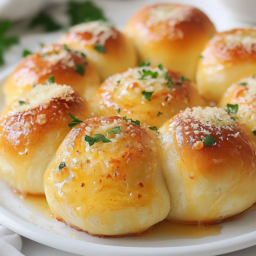 Für die Knoblauch-Parmesan Knotenbrötchen brauchst du: - 3 ½ Tassen Allzweckmehl - 1 Päckchen (2 ¼ Teelöffel) Trockenhefe - 1 Teelöffel Salz - 1 Teelöffel Zucker - 1 Tasse warmes Wasser (43°C bis 46°C) - 2 Esslöffel Olivenöl - 4 Esslöffel ungesalzene Butter, geschmolzen Diese Zutaten sind die Basis für die Brötchen. Das Mehl gibt Struktur, während die Hefe für das Aufgehen sorgt. Salz und Zucker helfen beim Geschmack. Zusätzlich brauchst du: - 3 Esslöffel gehackter Knoblauch - ½ Tasse geriebener Parmesan-Käse - 2 Teelöffel italienische Gewürzmischung - Frische Petersilie, gehackt (zum Garnieren) Knoblauch bringt einen tollen Geschmack. Parmesan sorgt für eine schöne, salzige Note. Die italienische Gewürzmischung fügt Tiefe hinzu. Zu diesen Brötchen passen viele Beilagen gut. Hier sind einige Ideen: - Eine frische Tomatensuppe - Ein einfacher grüner Salat - Knoblauchbutter zum Dippen Diese Beilagen ergänzen die Brötchen perfekt. Sie machen dein Essen noch leckerer und interessanter. Probiere sie aus und finde deine Lieblingskombination! {{ingredient_image_2}} Um den Teig für die Knoblauch-Parmesan Knotenbrötchen zuzubereiten, beginne mit warmem Wasser. Es sollte zwischen 43°C und 46°C sein. In einer großen Rührschüssel mische das Wasser, den Zucker und die Trockenhefe. Lass diese Mischung für etwa 5 Minuten stehen. Du wirst sehen, dass sie schaumig wird. Das zeigt, dass die Hefe aktiv ist. Füge dann das Olivenöl und das Salz hinzu. Rühre gut um. Jetzt kommt das Mehl. Gib es nach und nach dazu, bis sich ein Teig bildet. Jetzt wird es spannend! Knete den Teig auf einer leicht bemehlten Fläche für etwa 5 bis 7 Minuten. Er sollte glatt und elastisch sein. Danach legst du den Teig in eine gefettete Schüssel. Decke die Schüssel mit einem sauberen Küchentuch ab. Lass den Teig an einem warmen Ort für etwa 1 Stunde gehen. Der Teig sollte sich in diesem Zeitraum verdoppeln. Heize deinen Ofen auf 190°C vor. Drücke den gegangenen Teig zusammen und teile ihn in 12 gleich große Stücke. Rolle jedes Stück zu einem langen Strang. Binde die Stränge zu Knoten und klappe die Enden darunter. In einer kleinen Schüssel vermische die geschmolzene Butter, den gehackten Knoblauch, die italienische Gewürzmischung und die Hälfte des Parmesan. Tauche die Knoten in die Mischung, damit sie gut bedeckt sind. Lege sie auf ein Backblech mit Backpapier. Bestreue die Brötchen mit dem restlichen Parmesan. Lass die Knoten weitere 20 Minuten gehen, bevor du sie backst. Backe sie 18-20 Minuten, bis sie goldbraun sind. Nach dem Backen bestreiche sie sofort mit der restlichen Knoblauch-Butter-Mischung. Um die Brötchen perfekt aufgehen zu lassen, achte auf die Wassertemperatur. Das Wasser sollte warm sein, zwischen 43°C und 46°C. Dies aktiviert die Hefe. Lass die Hefemischung etwa fünf Minuten ruhen, bis sie schaumig wird. Das zeigt, dass die Hefe aktiv ist. Lass den Teig dann an einem warmen Ort gehen, bis er sich verdoppelt. Ein warmer, feuchter Ort ist ideal. Frische Kräuter bringen mehr Geschmack. Petersilie ist eine tolle Wahl. Du kannst sie beim Kneten oder als Garnitur verwenden. Auch frischer Rosmarin oder Thymian passen gut. Hacke die Kräuter klein und mische sie in den Teig oder streue sie auf die Brötchen vor dem Backen. Dies gibt den Brötchen einen extra Frischekick. Parmesan ist toll, aber nicht die einzige Option. Du kannst Mozzarella verwenden, um die Brötchen extra schmelzend zu machen. Feta gibt einen salzigen, cremigen Geschmack. Wenn du es würziger magst, probiere Cheddar oder Gouda. Misch verschiedene Käsesorten für mehr Geschmack und Textur. Pro Tipps Hefewasser testen: Stellen Sie sicher, dass das Wasser die richtige Temperatur hat (43°C bis 46°C), um die Hefe optimal zu aktivieren. Teig kneten: Kneten Sie den Teig gründlich, bis er glatt und elastisch ist. Dies hilft, die Struktur der Brötchen zu verbessern. Knoblauchbutter anpassen: Passen Sie die Menge an gehacktem Knoblauch nach Ihrem Geschmack an, um die Intensität des Geschmacks zu variieren. Brötchen frisch halten: Lagern Sie die Brötchen in einem luftdichten Behälter, um ihre Frische und Weichheit zu bewahren. {{image_4}} Für die Kräuter-Knoblauch-Variation füge frische Kräuter hinzu. Du kannst Rosmarin, Thymian oder Oregano verwenden. Diese Kräuter geben den Brötchen einen tollen Geschmack. Mische die gehackten Kräuter mit der Knoblauch-Butter-Mischung. Tauche die Knötchen in diese Mischung. So bekommst du einen herzhaften Snack. Um die knusprigen Knoten noch käsiger zu machen, verwende verschiedene Käsesorten. Mische Parmesan mit Mozzarella oder Cheddar. Diese Käse schmelzen gut und machen die Brötchen super lecker. Streue den zusätzlichen Käse über die Brötchen, bevor du sie backst. Dies gibt den Brötchen eine schöne goldbraune Kruste. Für eine süße Variante kannst du Zimt und Zucker verwenden. Mische 1/4 Tasse Zucker mit 1 Esslöffel Zimt. Rolle den Teig in die Mischung, bevor du die Knoten formst. Nach dem Backen kannst du die Brötchen mit einer Zuckerglasur bestreichen. Diese süßen Knoten sind perfekt für einen besonderen Anlass oder als Dessert. Um die Knoblauch-Parmesan-Knotenbrötchen frisch zu halten, lege sie in einen luftdichten Behälter. So bleiben sie weich und lecker. Lagere die Brötchen bei Raumtemperatur. Sie halten sich dort etwa 2 Tage. Wenn du sie länger aufbewahren willst, stelle sie in den Kühlschrank. In diesem Fall sind sie bis zu einer Woche haltbar. Achte darauf, sie vorher auf Zimmertemperatur zu bringen, bevor du sie servierst. Du kannst die Brötchen auch einfrieren. Lass sie zuerst vollständig abkühlen. Lege die Brötchen dann in einen Gefrierbeutel oder einen luftdichten Behälter. Achte darauf, die Luft herauszudrücken, um Gefrierbrand zu vermeiden. So bleiben sie bis zu 3 Monate frisch. Zum Auftauen nimm die Brötchen einfach aus dem Gefrierfach. Lass sie über Nacht im Kühlschrank auftauen. Du kannst sie auch direkt bei Zimmertemperatur auftauen lassen. Um die Brötchen wieder warm zu machen, heize deinen Ofen auf 180°C vor. Lege die Brötchen auf ein Backblech und backe sie für etwa 5-10 Minuten. So werden sie wieder knusprig und lecker. Du kannst die Brötchen auch in der Mikrowelle aufwärmen. Stelle sie auf einen mikrowellengeeigneten Teller und erhitze sie für 10-15 Sekunden. Achte darauf, sie nicht zu lange zu erhitzen, da sie sonst gummiartig werden können. Um die Brötchen aromatischer zu machen, füge mehr Gewürze hinzu. Verwende frische Kräuter wie Basilikum oder Thymian. Auch geriebene Zitronenschale bringt Frische. Experimentiere mit verschiedenen Käsesorten. Füge zum Beispiel Mozzarella für mehr cremigen Geschmack hinzu. Ja, du kannst frische Hefe verwenden. Nutze etwa 20 Gramm frische Hefe. Mische sie im warmen Wasser mit Zucker. Lass die Mischung schäumen, bevor du weiterarbeitest. Frische Hefe gibt den Brötchen einen tollen Geschmack und eine gute Textur. Diese Brötchen passen gut zu vielen Gerichten. Serviere sie mit einer leckeren Suppe. Eine Tomatensuppe oder Minestrone ist ideal. Auch ein frischer Salat ergänzt die Brötchen perfekt. Denke an einen Dip wie Basilikum-Pesto oder eine würzige Aioli. In diesem Blogbeitrag haben wir alles behandelt, was du für perfekte Knotenbrötchen brauchst. Du hast gelernt, welche Zutaten wichtig sind und wie du den Teig zubereitest. Unsere Tipps helfen dir, leckere Variationen zu machen. Denke daran, deine Brötchen richtig aufzubewahren, damit sie frisch bleiben. Lass deiner Kreativität freien Lauf und experimentiere mit verschiedenen Geschmäckern. Mit diesen einfachen Schritten kannst du köstliche Brötchen für jede Gelegenheit zaubern. Viel Spaß beim Backen!