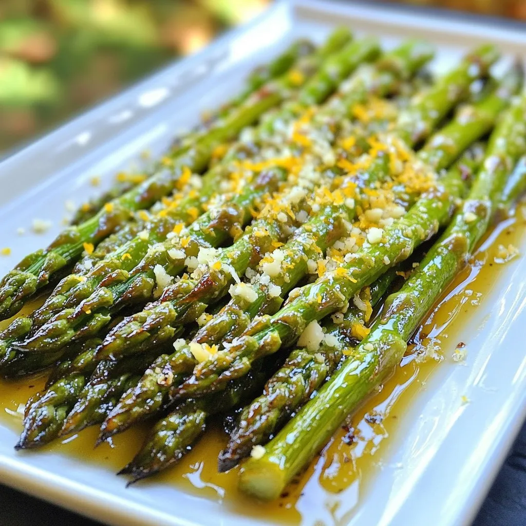 - 450 g frischer Spargel - 3 Esslöffel Olivenöl - 4 Knoblauchzehen - 125 g geriebener Parmesan - 1 Teelöffel Zitronenabrieb - 1/2 Teelöffel schwarzer Pfeffer - 1/2 Teelöffel Meersalz - 1 Esslöffel Balsamico-Glasur (optional) Ich liebe es, frischen Spargel auszuwählen. Achte darauf, dass die Stangen fest und knackig sind. Frischer Spargel hat einen tollen Geschmack. Olivenöl bringt einen feinen Geschmack und hilft beim Rösten. Den Knoblauch hacke ich fein. Er gibt dem Spargel ein würziges Aroma. Parmesan ist der Star in diesem Gericht. Er schmilzt und wird goldbraun. Zitronenabrieb gibt dem Gericht eine frische Note. Pfeffer und Meersalz sorgen für die richtige Würze. Die Balsamico-Glasur ist optional, aber sie fügt einen tollen süßen und sauren Geschmack hinzu. Diese Zutaten machen das Gericht einfach und lecker. {{ingredient_image_2}} Heizen Sie Ihren Ofen auf 220°C vor. Dies sorgt für eine gleichmäßige Röstung. Schneiden Sie die Enden des Spargels ab. So entfernen Sie die harten Teile. Lassen Sie die Stangen dann bereitstehen. Geben Sie den Spargel in eine große Schüssel. Fügen Sie 3 Esslöffel Olivenöl hinzu. Mischen Sie alles gut, damit der Spargel gleichmäßig bedeckt ist. Jetzt kommt der gehackte Knoblauch dazu. Fügen Sie auch den Zitronenabrieb, schwarzen Pfeffer und Meersalz hinzu. Mischen Sie alles erneut. So verbinden sich die Aromen. Verteilen Sie den Spargel gleichmäßig auf einem Backblech. Streuen Sie 125 g geriebenen Parmesan über den Spargel. Achten Sie darauf, dass jede Stange gut bedeckt ist. Rösten Sie den Spargel im Ofen für 12-15 Minuten. Rühren Sie zur Hälfte der Garzeit um. So wird der Spargel gleichmäßig knusprig. Nehmen Sie ihn aus dem Ofen. Wenn Sie mögen, geben Sie etwas Balsamico-Glasur darüber. Um den besten Biss zu erreichen, ist Timing wichtig. Rösten Sie den Spargel 12-15 Minuten. Überprüfen Sie nach 12 Minuten, ob er zart ist. Wenn Sie ihn anpieksen, sollte er leicht nachgeben. Rühren Sie den Spargel nach 6 Minuten um, damit er gleichmäßig röstet. So bleibt er knusprig und lecker. Um noch mehr Geschmack zu erzielen, können Sie zusätzliche Gewürze nutzen. Fügen Sie etwas Paprika oder Cayennepfeffer hinzu, wenn Sie es schärfer mögen. Frische Kräuter wie Thymian oder Rosmarin passen auch gut. Eine Prise Zitronensaft vor dem Servieren bringt Frische in das Gericht. Experimentieren Sie mit verschiedenen Kombinationen für neuen Genuss. Knoblauch Parmesan Röster Spargel passt hervorragend zu vielen Gerichten. Servieren Sie ihn als Beilage zu gegrilltem Fleisch oder Fisch. Er ist auch toll auf einer vegetarischen Platte. Für ein festliches Essen können Sie ihn mit einer Balsamico-Glasur garnieren. Streuen Sie extra Parmesan darüber, um das Gericht noch ansprechender zu machen. Pro Tipps Frischen Spargel wählen: Achten Sie darauf, frischen Spargel zu wählen, der fest und knackig ist. Vermeiden Sie welke oder matschige Stangen für das beste Ergebnis. Knoblauch richtig hacken: Hacken Sie den Knoblauch sehr fein, um sicherzustellen, dass er gleichmäßig auf dem Spargel verteilt wird und sein Aroma entfalten kann. Parmesan variieren: Experimentieren Sie mit verschiedenen Käsesorten wie Pecorino oder Gruyère für eine andere Geschmacksrichtung, die ebenso gut zu diesem Rezept passt. Beilagen kreativ gestalten: Servieren Sie den Spargel mit verschiedenen Dips oder Saucen, wie zum Beispiel einer Aioli oder einer Zitronen-Vinaigrette, um zusätzliche Geschmackselemente hinzuzufügen. {{image_4}} Wenn Sie gerne experimentieren, tauschen Sie den Parmesan aus. Pecorino bringt eine salzige Note. Feta gibt eine cremige, würzige Tiefe. Beide Käse schmecken gut mit dem Spargel und Knoblauch. Probieren Sie diese Optionen aus, um neue Geschmäcker zu entdecken. Sie können auch andere Gemüse hinzufügen. Karotten und Zucchini passen gut zu Spargel. Diese Gemüse rösten schnell und behalten ihren tollen Geschmack. Sie können auch Paprika oder Brokkoli versuchen. Diese Variationen machen Ihr Gericht bunter und noch leckerer. Um das Gericht noch spannender zu machen, fügen Sie Kräuter hinzu. Thymian und Rosmarin geben einen tollen Duft. Oregano hat eine erdige Note, die gut passt. Für einen scharfen Kick können Sie etwas rote Paprikaflocken verwenden. Experimentieren Sie mit Gewürzen, um Ihren eigenen Twist zu finden. Wenn du noch Reste von deinem Knoblauch Parmesan Röster Spargel hast, bewahre sie gut auf. Lege den Spargel in einen luftdichten Behälter. Er bleibt im Kühlschrank etwa 3 bis 4 Tage frisch. Wenn du ihn länger aufbewahren möchtest, friere ihn ein. Achte darauf, ihn in einer gefrierfesten Tüte zu verpacken. So bleibt der Geschmack erhalten. Im Gefrierfach hält er sich bis zu 3 Monate. Um die Reste aufzuwärmen, nutze den Ofen für den besten Geschmack. Heize den Ofen auf 180°C vor. Lege den Spargel auf ein Backblech und erwärme ihn für etwa 10 Minuten. So wird der Spargel wieder knusprig. Du kannst auch eine Pfanne verwenden. Erhitze etwas Olivenöl und brate den Spargel kurz an. Vermeide die Mikrowelle, da sie den Spargel weich macht. Um Spargel perfekt zu rösten, brauchst du 12 bis 15 Minuten. Du solltest den Ofen auf 220°C vorheizen. Während des Röstens ist es gut, den Spargel nach etwa 7 Minuten umzurühren. So wird er gleichmäßig knusprig und zart. Ja, du kannst Spargel im Voraus zubereiten. Bereite ihn einfach bis zur Röststufe vor. Mische den Spargel mit Öl, Knoblauch, Gewürzen und Parmesan. Lege ihn auf ein Backblech und decke es ab. Bewahre das Blech im Kühlschrank auf. Röste den Spargel dann kurz vor dem Servieren. Knoblauch-Parmesan-Röstspargel passt gut zu vielen Gerichten. Er ist ideal als Beilage zu gegrilltem Fleisch oder Fisch. Du kannst auch einen frischen Salat oder Quinoa servieren. Für eine vegetarische Option ist ein Couscous-Salat eine tolle Wahl. Der Blogbeitrag bietet eine einfache Anleitung zur Zubereitung von Knoblauch-Parmesan-Röstspargel. Wir haben die Zutaten aufgelistet, die Schritte detailliert beschrieben und Tipps gegeben, um den Geschmack zu verbessern. Ob du weitere Käsesorten verwendest oder Gemüse hinzufügst, es gibt viele Variationen. Halte die Reste frisch und entdecke, wie du sie aufwärmen kannst. Gutes Essen macht Freude. Mit diesen Tipps wird dein Spargelgericht sicher ein Hit! Bereite es einfach zu und genieße es!