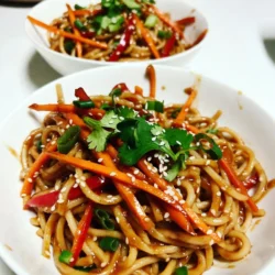 Für würzige Sesamnudeln benötigst du folgende Hauptzutaten: - 230 g Nudeln (Soba oder Vollkornspaghetti) - 3 Esslöffel Sesamöl - 2 Esslöffel Sojasauce - 2 Esslöffel Tahini - 1 Esslöffel Reisessig - 1 Teelöffel Chiligarlic-Sauce (nach Geschmack anpassen) - 1 Esslöffel Honig oder Ahornsirup Diese Zutaten bilden die Basis für deinen Geschmack. Die Nudeln sind wichtig, da sie die Sauce gut aufnehmen. Um den Geschmack zu intensivieren, füge diese Zutaten hinzu: - 1 Karotte, in feine Streifen geschnitten - 1 rote Paprika, dünn geschnitten - 2 Frühlingszwiebeln, gehackt - 1 Esslöffel Sesamsamen (zum Garnieren) - Frische Korianderblätter (zur Garnierung) Diese Zutaten bringen Farbe und Frische in dein Gericht. Die Karotte und Paprika sorgen für einen knackigen Biss. Falls du gesündere Optionen suchst, probiere diese Vorschläge: - Verwende Zucchini-Nudeln anstelle von normalen Nudeln. - Ersetze Honig durch Agavendicksaft oder Dattelsirup für weniger Zucker. - Füge mehr Gemüse wie Brokkoli oder Spinat hinzu, um die Nährstoffe zu erhöhen. Diese Alternativen machen dein Gericht noch gesünder und bieten neue Geschmackserlebnisse. Experimentiere mit verschiedenen Zutaten, um deine perfekte Mischung zu finden. {{ingredient_image_2}} Um die Nudeln perfekt zu kochen, bringe zuerst einen großen Topf Wasser zum Kochen. Füge dann die 230 g Nudeln hinzu und koche sie gemäß der Verpackungsanweisung. Achte darauf, dass sie al dente sind. Nach dem Kochen gieße die Nudeln ab und spüle sie mit kaltem Wasser. Das stoppt den Garprozess. Lass sie in einer Schüssel ruhen, während du die Sauce zubereitest. Für die Sauce nimm eine große Rührschüssel. Gib 3 Esslöffel Sesamöl, 2 Esslöffel Sojasauce, 2 Esslöffel Tahini, 1 Esslöffel Reisessig und 1 Esslöffel Honig oder Ahornsirup hinein. Füge 1 Teelöffel Chiligarlic-Sauce hinzu, um die Schärfe zu steuern. Verquirle alles gut, bis die Mischung glatt und homogen ist. Diese Sauce gibt den Nudeln viel Geschmack. Nimm die abgekühlten Nudeln aus der Schüssel. Gib sie in die Schüssel mit der Sauce. Mische sie vorsichtig, bis die Nudeln gleichmäßig bedeckt sind. Jetzt ist es Zeit für das Gemüse. Füge die julienned Karotte, die geschnittene rote Paprika und die gehackten Frühlingszwiebeln hinzu. Mische alles erneut gründlich. Serviere die Nudeln in tiefen Schalen. Garniere sie mit 1 Esslöffel Sesamsamen und frischen Korianderblättern. Das sieht nicht nur schön aus, sondern schmeckt auch toll! Um die perfekte Konsistenz der Nudeln zu erreichen, koche sie genau nach der Anleitung. Soba-Nudeln sollten al dente sein. Achte darauf, sie nach dem Kochen mit kaltem Wasser abzuspülen. Das stoppt den Garprozess und hält die Nudeln fest. Lasse sie gut abtropfen, damit sie nicht matschig werden. Wenn du mehr Schärfe magst, füge mehr Chiligarlic-Sauce hinzu. Du kannst auch frische Chilis oder Chili-Flocken verwenden. Für eine süßere Note, erhöhe die Menge an Honig oder Ahornsirup. Experimentiere mit den Zutaten, bis du den perfekten Geschmack gefunden hast. Jeder hat unterschiedliche Vorlieben, also scheue dich nicht vor Anpassungen. Du kannst die Nudeln bereits einen Tag vorher kochen. Bewahre sie in einem luftdichten Behälter im Kühlschrank auf. Bereite die Sauce auch im Voraus zu. Mische alle Zutaten und stelle die Mischung ebenfalls in den Kühlschrank. So sparst du Zeit, wenn du die Nudeln servieren möchtest. Vor dem Servieren einfach die Nudeln und die Sauce vermengen und kurz erwärmen. Pro Tipps Die richtige Nudelwahl: Verwenden Sie Soba-Nudeln für einen authentischen Geschmack oder Vollkornspaghetti für eine gesündere Option. Würze nach Geschmack: Passen Sie die Menge der Chiligarlic-Sauce an, um die Schärfe nach Ihrem persönlichen Geschmack zu steuern. Gemüsevariationen: Fühlen Sie sich frei, zusätzliches Gemüse wie Brokkoli, Zucchini oder Erbsen hinzuzufügen, um das Gericht noch nährstoffreicher zu machen. Servieren Sie kalt: Diese Nudeln schmecken auch kalt als Salat, was sie perfekt für ein Sommerpicknick macht. {{image_4}} Für eine vegetarische Variante der würzigen Sesamnudeln kann man die Zutaten ganz leicht anpassen. Statt Honig verwende einfach Ahornsirup. So bleibt das Gericht rein pflanzlich. Füge auch mehr Gemüse hinzu, wie Brokkoli oder Zucchini. Sie bringen Farbe und Nährstoffe. Möchtest du mehr Protein in dein Gericht? Dann füge gebratene Tofu-Würfel hinzu. Tofu nimmt die Aromen der Sauce gut auf. Eine weitere Möglichkeit sind Edamame. Diese Bohnen sind nicht nur lecker, sondern auch gesund. Sie bringen tollen Crunch in dein Gericht. Nutze saisonales Gemüse für mehr Abwechslung. Im Frühling sind Spargel und Erbsen frisch und zart. Im Sommer probiere Paprika und Zucchini. Im Herbst kannst du Kürbis oder Rosenkohl verwenden. Diese Gemüsesorten bringen neue Geschmäcker und Farben in die Nudeln. Es macht das Essen aufregender und nahrhafter. Um die Reste der würzigen Sesamnudeln richtig zu lagern, sollten Sie sie zuerst abkühlen lassen. Danach geben Sie die Nudeln in einen luftdichten Behälter. Achten Sie darauf, dass die Sauce gleichmäßig verteilt ist. So bleibt der Geschmack frisch. Lagern Sie den Behälter im Kühlschrank. Die Sesamnudeln sind im Kühlschrank etwa drei bis fünf Tage haltbar. Wenn Sie die Nudeln länger aufbewahren möchten, können Sie sie auch einfrieren. Bei richtiger Lagerung im Gefrierbeutel halten sie bis zu drei Monate. Denken Sie daran, vor dem Essen immer auf den Geruch und die Konsistenz zu achten. Wenn Sie die Nudeln wieder aufwärmen, gibt es einige einfache Tipps. Sie können die Nudeln in der Mikrowelle aufwärmen. Geben Sie etwas Wasser hinzu, damit sie nicht austrocknen. Alternativ können Sie die Nudeln in einer Pfanne erhitzen. Fügen Sie etwas Sesamöl hinzu, um den Geschmack zu verbessern. Rühren Sie die Nudeln gut um, damit sie gleichmäßig warm werden. Um die Schärfe anzupassen, nutzen Sie weniger Chiligarlic-Sauce. Fangen Sie mit einem halben Teelöffel an. Dann schmecken Sie die Sauce ab. Wenn Sie mehr Hitze wollen, fügen Sie schrittweise mehr hinzu. Alternativ können Sie frische Chilis oder Chilipulver verwenden. Diese Optionen geben Ihnen mehr Kontrolle über die Schärfe. Für würzige Sesamnudeln sind Soba- oder Vollkornspaghetti ideal. Soba-Nudeln bringen einen nussigen Geschmack. Sie sind auch gesund und glutenfrei. Vollkornspaghetti bieten eine gute Textur und mehr Ballaststoffe. Beide Nudelsorten passen gut zur Sesamsauce und den frischen Zutaten. Ja, Sie können die Sesamsauce im Voraus machen. Mischen Sie einfach alle Zutaten in einer Schüssel. Lagern Sie die Sauce in einem luftdichten Behälter im Kühlschrank. Sie bleibt so bis zu einer Woche frisch. Vor dem Servieren sollten Sie die Sauce gut umrühren, da sich die Zutaten setzen können. Wer würzige Sesamnudeln machen möchte, hat die besten Zutaten und hilfreiche Tipps. Du hast gelernt, wie man die Nudeln kocht, die Sauce zubereitet und alles anrichtet. Auch Variationen und Lagerung wurden behandelt. Beachte, dass gesunde Alternativen und Anpassungen für deinen Geschmack wichtig sind. Denke daran, dass die richtige Konsistenz und Vorbereitung Schlüssel zum Erfolg sind. Jetzt bist du bereit, deine eigenen köstlichen Sesamnudeln zu zaubern!