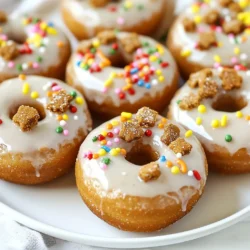 Für die perfekten Gingerbread Cookie Donuts brauchen wir einige einfache Zutaten. Hier sind die Hauptzutaten: - 1 ½ Tassen Allzweckmehl - ½ Teelöffel Backpulver - ½ Teelöffel Natron - 1 Esslöffel gemahlener Ingwer - 1 Esslöffel gemahlener Zimt - ¼ Teelöffel gemahlene Nelken - ½ Teelöffel Salz - ⅓ Tasse dunkler Zucker, gepackt - 1 großes Ei - ⅓ Tasse ungesulfuriertes Melasse - ⅓ Tasse Buttermilch (oder Milch gemischt mit 1 Teelöffel Essig) - 2 Esslöffel ungesalzene Butter, geschmolzen - 1 Teelöffel Vanilleextrakt Diese Zutaten geben den Donuts ihren tollen Geschmack und die richtige Textur. Die Gewürze bringen die festliche Note. Die Glasur ist das i-Tüpfelchen für unsere Donuts. Hier sind die Zutaten dafür: - 1 Tasse Puderzucker - 2 Esslöffel Milch Mit diesen Zutaten machen wir eine glatte und süße Glasur. Sie sorgt für den perfekten Glanz und Geschmack. Um die Donuts noch schöner zu machen, brauchen wir einige Toppings. Hier sind einige Ideen: - Festliche Streusel - Zerbröselte Lebkuchen - Eine Prise Zimt Diese Toppings geben den Donuts das besondere Etwas. Sie sehen toll aus und schmecken lecker. {{ingredient_image_2}} Heize deinen Ofen auf 175°C vor. Fette ein Donutblech leicht ein. Diese Schritte sind wichtig. So backen die Donuts gleichmäßig und lösen sich leicht. In einer großen Schüssel vermenge das Mehl, Backpulver, Natron, Ingwer, Zimt, Nelken und Salz. Nutze einen Schneebesen, um alles gut zu vermischen. Nimm eine separate Schüssel für die feuchten Zutaten. Schlage den dunklen Zucker, das Ei, die Melasse, die Buttermilch, die geschmolzene Butter und den Vanilleextrakt zusammen. Rühre, bis die Mischung glatt ist. Gieße die feuchten Zutaten in die trockenen. Rühre vorsichtig, bis alles verbunden ist. Der Teig sollte dick, aber glatt sein. Fülle jeden Hohlraum des Donutblechs vorsichtig mit dem Teig. Fülle sie etwa zu ¾, damit genug Platz zum Aufgehen bleibt. Backe die Donuts 10-12 Minuten. Ein Zahnstocher sollte sauber herauskommen. Lass die Donuts 5 Minuten in der Form abkühlen. Danach transferiere sie auf ein Kuchengitter zum vollständigen Auskühlen. Für die Glasur vermenge den Puderzucker und die Milch in einer Schüssel. Rühre mit einem Schneebesen, bis die Mischung glatt ist. Justiere die Konsistenz nach Bedarf. Tauche die ausgekühlten Donuts in die Glasur. Bestreue sie mit deinen Lieblings-Toppings. Lass die Glasur ein paar Minuten fest werden. Jetzt sind die Donuts bereit zum Servieren! Um eine schöne Glasur zu erhalten, müssen Sie die richtigen Schritte befolgen. Mischen Sie den Puderzucker und die Milch gründlich. Verwenden Sie einen Schneebesen für eine glatte Konsistenz. Tauchen Sie jeden Donut in die Glasur. Stellen Sie sicher, dass Sie die Glasur gleichmäßig auftragen. Halten Sie die Donuts beim Eintauchen leicht schräg. So können Sie die überschüssige Glasur abtropfen lassen. Warten Sie, bis die Glasur fest wird, bevor Sie die Donuts servieren. Ein häufiger Fehler ist das Übermixen des Teigs. Mischen Sie nur so lange, bis die Zutaten verbunden sind. Ein anderer Fehler ist, die Donuts zu früh aus dem Ofen zu nehmen. Überprüfen Sie die Garzeit mit einem Zahnstocher. Wenn er sauber herauskommt, sind die Donuts fertig. Achten Sie darauf, das Donutblech gut einzufetten. So lösen sich die Donuts leichter. Ein weiterer Tipp: Lassen Sie die Donuts nach dem Backen nicht zu lange in der Form. So bleiben sie saftig und frisch. Die perfekte Textur entsteht durch die richtigen Zutaten. Verwenden Sie frische Backpulver und Natron. Diese sorgen für das richtige Aufgehen. Die Buttermilch macht die Donuts weich und fluffig. Achten Sie darauf, die Zutaten gut abzumessen. Zu viel Mehl kann die Donuts trocken machen. Nach dem Backen sollten die Donuts auf einem Gitter abkühlen. So bleibt die Textur perfekt. Wenn Sie die Donuts glasiert aufbewahren, legen Sie sie in eine luftdichte Box. So bleiben sie frisch und lecker. Pro Tipps Teig nicht übermixen: Achten Sie darauf, den Teig nur kurz zu mischen, um eine zarte Textur zu erhalten. Übermischung kann zu dichten Donuts führen. Variieren Sie die Gewürze: Experimentieren Sie mit verschiedenen Gewürzen wie Muskatnuss oder Kardamom, um den Donuts eine persönliche Note zu verleihen. Glasur anpassen: Justieren Sie die Konsistenz der Glasur nach Ihrem Geschmack. Für eine dickere Glasur fügen Sie mehr Puderzucker hinzu, für eine dünnere mehr Milch. Donuts warm servieren: Diese Donuts schmecken am besten, wenn sie frisch und leicht warm serviert werden. Erwägen Sie, sie kurz vor dem Servieren zu backen. {{image_4}} Um vegane Gingerbread Cookie Donuts zu machen, ersetzen Sie das Ei. Verwenden Sie ¼ Tasse Apfelmus oder eine Banane. Auch die Butter sollte durch pflanzliche Margarine ersetzt werden. Für die Milch verwenden Sie einfach eine Pflanzenmilch wie Mandel- oder Hafermilch. Diese Alternativen halten die Donuts saftig und lecker. Um glutenfreie Gingerbread Cookie Donuts zu backen, verwenden Sie glutenfreies Mehl. Eine Mischung aus Reis- und Mandelmehl eignet sich gut. Achten Sie darauf, dass das Backpulver und das Natron glutenfrei sind. So können Sie köstliche, glutenfreie Donuts genießen, die niemanden enttäuschen. Es gibt viele kreative Möglichkeiten, um den Geschmack der Donuts zu variieren. Fügen Sie Schokoladenstückchen oder Nüsse hinzu. Eine Prise Muskatnuss bringt eine neue Note. Sie können auch einen Schuss Orangensaft oder -schale für frischen Geschmack verwenden. Experimentieren Sie mit verschiedenen Gewürzen, um Ihre Donuts einzigartig zu machen. Frisch gebackene Gingerbread Cookie Donuts sind am besten, wenn sie warm sind. Um sie richtig zu lagern, lege die Donuts in eine luftdichte Box. Diese Box sollte bei Raumtemperatur stehen. Vermeide den Kühlschrank, da die Donuts dort trocken werden. Um die Haltbarkeit deiner Donuts zu verlängern, kannst du sie einfrieren. Wickele jeden Donut in Frischhaltefolie. Lege sie dann in einen Gefrierbeutel. So bleiben sie bis zu drei Monate frisch. Wenn du sie später essen willst, lasse sie bei Raumtemperatur auftauen. Zum Aufwärmen von Donuts kannst du den Ofen oder die Mikrowelle nutzen. Im Ofen erwärmst du sie bei 175°C für 5 Minuten. So bleiben sie knusprig. In der Mikrowelle erwärmst du jeden Donut für 10-15 Sekunden. Achte darauf, dass du sie nicht zu lange erhitzt, sonst werden sie gummiartig. Ein Gingerbread Cookie Donut hat etwa 150 Kalorien. Dies kann je nach Glasur und Toppings variieren. Wenn du die Donuts mit weniger Zucker oder ohne Glasur machst, sinkt die Kalorienzahl. Nutze gesunde Zutaten, um die Kalorien zu reduzieren. Gingerbread Donuts sind in vielen Bäckereien zur Weihnachtszeit erhältlich. Einige Cafés bieten sie auch an. Du kannst sie auch in großen Supermärkten finden. Achte auf spezielle Angebote in der Weihnachtszeit. Wenn du sie nicht findest, probiere mein Rezept aus und backe sie selbst. Ja, du kannst die Donuts im Voraus machen. Sie bleiben frisch, wenn du sie in einem luftdichten Behälter aufbewahrst. Du kannst die Donuts auch einfrieren. Lass sie dann einfach bei Raumtemperatur auftauen. Bereite die Glasur erst kurz vor dem Servieren zu. So bleiben sie frisch und lecker. Gingerbread Cookie Donuts sind einfach und lecker. Wir haben die Hauptzutaten, Tipps und Variationen besprochen. Befolge die Schritt-für-Schritt-Anleitung, um sie perfekt zuzubereiten. Denke an die Lagerung, damit sie frisch bleiben. Diese Donuts sind eine tolle Leckerei für jede Gelegenheit. Probiere verschiedene Geschmäcker und finde deine Lieblingsversion. Backen macht Spaß und du kannst kreativ sein. Ich hoffe, du fühlst dich inspiriert, diese Donuts selbst zu machen!