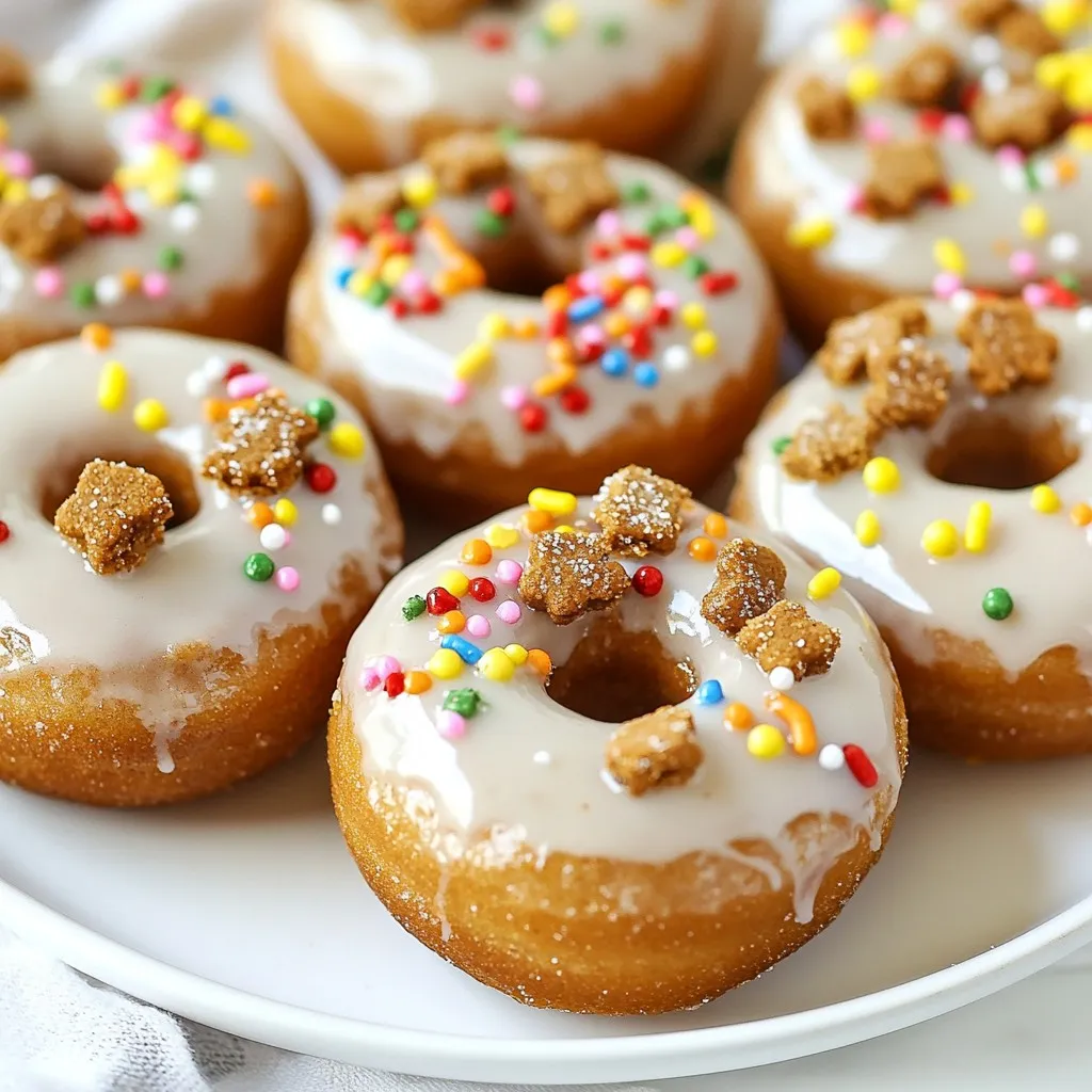 Für die perfekten Gingerbread Cookie Donuts brauchen wir einige einfache Zutaten. Hier sind die Hauptzutaten: - 1 ½ Tassen Allzweckmehl - ½ Teelöffel Backpulver - ½ Teelöffel Natron - 1 Esslöffel gemahlener Ingwer - 1 Esslöffel gemahlener Zimt - ¼ Teelöffel gemahlene Nelken - ½ Teelöffel Salz - ⅓ Tasse dunkler Zucker, gepackt - 1 großes Ei - ⅓ Tasse ungesulfuriertes Melasse - ⅓ Tasse Buttermilch (oder Milch gemischt mit 1 Teelöffel Essig) - 2 Esslöffel ungesalzene Butter, geschmolzen - 1 Teelöffel Vanilleextrakt Diese Zutaten geben den Donuts ihren tollen Geschmack und die richtige Textur. Die Gewürze bringen die festliche Note. Die Glasur ist das i-Tüpfelchen für unsere Donuts. Hier sind die Zutaten dafür: - 1 Tasse Puderzucker - 2 Esslöffel Milch Mit diesen Zutaten machen wir eine glatte und süße Glasur. Sie sorgt für den perfekten Glanz und Geschmack. Um die Donuts noch schöner zu machen, brauchen wir einige Toppings. Hier sind einige Ideen: - Festliche Streusel - Zerbröselte Lebkuchen - Eine Prise Zimt Diese Toppings geben den Donuts das besondere Etwas. Sie sehen toll aus und schmecken lecker. {{ingredient_image_2}} Heize deinen Ofen auf 175°C vor. Fette ein Donutblech leicht ein. Diese Schritte sind wichtig. So backen die Donuts gleichmäßig und lösen sich leicht. In einer großen Schüssel vermenge das Mehl, Backpulver, Natron, Ingwer, Zimt, Nelken und Salz. Nutze einen Schneebesen, um alles gut zu vermischen. Nimm eine separate Schüssel für die feuchten Zutaten. Schlage den dunklen Zucker, das Ei, die Melasse, die Buttermilch, die geschmolzene Butter und den Vanilleextrakt zusammen. Rühre, bis die Mischung glatt ist. Gieße die feuchten Zutaten in die trockenen. Rühre vorsichtig, bis alles verbunden ist. Der Teig sollte dick, aber glatt sein. Fülle jeden Hohlraum des Donutblechs vorsichtig mit dem Teig. Fülle sie etwa zu ¾, damit genug Platz zum Aufgehen bleibt. Backe die Donuts 10-12 Minuten. Ein Zahnstocher sollte sauber herauskommen. Lass die Donuts 5 Minuten in der Form abkühlen. Danach transferiere sie auf ein Kuchengitter zum vollständigen Auskühlen. Für die Glasur vermenge den Puderzucker und die Milch in einer Schüssel. Rühre mit einem Schneebesen, bis die Mischung glatt ist. Justiere die Konsistenz nach Bedarf. Tauche die ausgekühlten Donuts in die Glasur. Bestreue sie mit deinen Lieblings-Toppings. Lass die Glasur ein paar Minuten fest werden. Jetzt sind die Donuts bereit zum Servieren! Um eine schöne Glasur zu erhalten, müssen Sie die richtigen Schritte befolgen. Mischen Sie den Puderzucker und die Milch gründlich. Verwenden Sie einen Schneebesen für eine glatte Konsistenz. Tauchen Sie jeden Donut in die Glasur. Stellen Sie sicher, dass Sie die Glasur gleichmäßig auftragen. Halten Sie die Donuts beim Eintauchen leicht schräg. So können Sie die überschüssige Glasur abtropfen lassen. Warten Sie, bis die Glasur fest wird, bevor Sie die Donuts servieren. Ein häufiger Fehler ist das Übermixen des Teigs. Mischen Sie nur so lange, bis die Zutaten verbunden sind. Ein anderer Fehler ist, die Donuts zu früh aus dem Ofen zu nehmen. Überprüfen Sie die Garzeit mit einem Zahnstocher. Wenn er sauber herauskommt, sind die Donuts fertig. Achten Sie darauf, das Donutblech gut einzufetten. So lösen sich die Donuts leichter. Ein weiterer Tipp: Lassen Sie die Donuts nach dem Backen nicht zu lange in der Form. So bleiben sie saftig und frisch. Die perfekte Textur entsteht durch die richtigen Zutaten. Verwenden Sie frische Backpulver und Natron. Diese sorgen für das richtige Aufgehen. Die Buttermilch macht die Donuts weich und fluffig. Achten Sie darauf, die Zutaten gut abzumessen. Zu viel Mehl kann die Donuts trocken machen. Nach dem Backen sollten die Donuts auf einem Gitter abkühlen. So bleibt die Textur perfekt. Wenn Sie die Donuts glasiert aufbewahren, legen Sie sie in eine luftdichte Box. So bleiben sie frisch und lecker. Pro Tipps Teig nicht übermixen: Achten Sie darauf, den Teig nur kurz zu mischen, um eine zarte Textur zu erhalten. Übermischung kann zu dichten Donuts führen. Variieren Sie die Gewürze: Experimentieren Sie mit verschiedenen Gewürzen wie Muskatnuss oder Kardamom, um den Donuts eine persönliche Note zu verleihen. Glasur anpassen: Justieren Sie die Konsistenz der Glasur nach Ihrem Geschmack. Für eine dickere Glasur fügen Sie mehr Puderzucker hinzu, für eine dünnere mehr Milch. Donuts warm servieren: Diese Donuts schmecken am besten, wenn sie frisch und leicht warm serviert werden. Erwägen Sie, sie kurz vor dem Servieren zu backen. {{image_4}} Um vegane Gingerbread Cookie Donuts zu machen, ersetzen Sie das Ei. Verwenden Sie ¼ Tasse Apfelmus oder eine Banane. Auch die Butter sollte durch pflanzliche Margarine ersetzt werden. Für die Milch verwenden Sie einfach eine Pflanzenmilch wie Mandel- oder Hafermilch. Diese Alternativen halten die Donuts saftig und lecker. Um glutenfreie Gingerbread Cookie Donuts zu backen, verwenden Sie glutenfreies Mehl. Eine Mischung aus Reis- und Mandelmehl eignet sich gut. Achten Sie darauf, dass das Backpulver und das Natron glutenfrei sind. So können Sie köstliche, glutenfreie Donuts genießen, die niemanden enttäuschen. Es gibt viele kreative Möglichkeiten, um den Geschmack der Donuts zu variieren. Fügen Sie Schokoladenstückchen oder Nüsse hinzu. Eine Prise Muskatnuss bringt eine neue Note. Sie können auch einen Schuss Orangensaft oder -schale für frischen Geschmack verwenden. Experimentieren Sie mit verschiedenen Gewürzen, um Ihre Donuts einzigartig zu machen. Frisch gebackene Gingerbread Cookie Donuts sind am besten, wenn sie warm sind. Um sie richtig zu lagern, lege die Donuts in eine luftdichte Box. Diese Box sollte bei Raumtemperatur stehen. Vermeide den Kühlschrank, da die Donuts dort trocken werden. Um die Haltbarkeit deiner Donuts zu verlängern, kannst du sie einfrieren. Wickele jeden Donut in Frischhaltefolie. Lege sie dann in einen Gefrierbeutel. So bleiben sie bis zu drei Monate frisch. Wenn du sie später essen willst, lasse sie bei Raumtemperatur auftauen. Zum Aufwärmen von Donuts kannst du den Ofen oder die Mikrowelle nutzen. Im Ofen erwärmst du sie bei 175°C für 5 Minuten. So bleiben sie knusprig. In der Mikrowelle erwärmst du jeden Donut für 10-15 Sekunden. Achte darauf, dass du sie nicht zu lange erhitzt, sonst werden sie gummiartig. Ein Gingerbread Cookie Donut hat etwa 150 Kalorien. Dies kann je nach Glasur und Toppings variieren. Wenn du die Donuts mit weniger Zucker oder ohne Glasur machst, sinkt die Kalorienzahl. Nutze gesunde Zutaten, um die Kalorien zu reduzieren. Gingerbread Donuts sind in vielen Bäckereien zur Weihnachtszeit erhältlich. Einige Cafés bieten sie auch an. Du kannst sie auch in großen Supermärkten finden. Achte auf spezielle Angebote in der Weihnachtszeit. Wenn du sie nicht findest, probiere mein Rezept aus und backe sie selbst. Ja, du kannst die Donuts im Voraus machen. Sie bleiben frisch, wenn du sie in einem luftdichten Behälter aufbewahrst. Du kannst die Donuts auch einfrieren. Lass sie dann einfach bei Raumtemperatur auftauen. Bereite die Glasur erst kurz vor dem Servieren zu. So bleiben sie frisch und lecker. Gingerbread Cookie Donuts sind einfach und lecker. Wir haben die Hauptzutaten, Tipps und Variationen besprochen. Befolge die Schritt-für-Schritt-Anleitung, um sie perfekt zuzubereiten. Denke an die Lagerung, damit sie frisch bleiben. Diese Donuts sind eine tolle Leckerei für jede Gelegenheit. Probiere verschiedene Geschmäcker und finde deine Lieblingsversion. Backen macht Spaß und du kannst kreativ sein. Ich hoffe, du fühlst dich inspiriert, diese Donuts selbst zu machen!