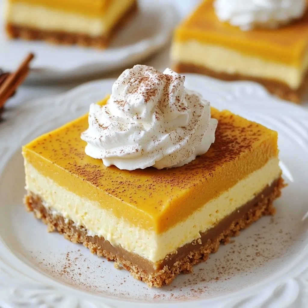 - 1 ½ Tassen Graham-Cracker-Krümel - ½ Tasse ungesalzene Butter, geschmolzen - 2 Packungen Frischkäse (je 225 g) - 1 Tasse Kürbispüree Die Hauptzutaten sind einfach, aber wichtig. Die Graham-Cracker-Krümel geben der Kruste einen tollen Geschmack. Die geschmolzene Butter sorgt dafür, dass die Kruste gut zusammenhält. Frischkäse macht die Füllung cremig und köstlich. Das Kürbispüree bringt den Herbst in jeden Biss. - 1 Teelöffel gemahlener Zimt - ½ Teelöffel gemahlene Muskatnuss - ½ Teelöffel gemahlener Ingwer - 1 Teelöffel Kürbiskuchengewürz Die Gewürze verleihen dem Cheesecake seinen besonderen Geschmack. Zimt und Muskatnuss bringen Wärme. Ingwer fügt einen kleinen Kick hinzu. Das Kürbiskuchengewürz rundet das Ganze ab und macht es perfekt für den Herbst. - ½ Teelöffel Salz - 1 Tasse Kristallzucker - 2 große Eier - Schlagsahne (optional) Zusätzlich brauchen wir Salz, um die Aromen zu heben. Zucker sorgt für die Süße und die Eier geben der Füllung Struktur. Schlagsahne ist optional, aber sie macht das Dessert noch leckerer. {{ingredient_image_2}} Heize deinen Ofen auf 175°C vor. Nimm eine 22x22 cm große Backform. Fette die Form mit Butter ein oder lege sie mit Backpapier aus. So kannst du die Riegel später leicht herausnehmen. In einer mittelgroßen Schüssel vermischst du die Graham-Cracker-Krümel. Füge die geschmolzene Butter, den gemahlenen Zimt und eine Prise Salz hinzu. Rühre alles gut um. Drücke die Mischung gleichmäßig auf den Boden der vorbereiteten Form. Backe die Kruste für 8-10 Minuten, bis sie leicht goldbraun ist. Lass sie dann kurz abkühlen. Nimm eine große Rührschüssel und gib den weichen Frischkäse hinein. Schlage ihn mit einem Handmixer bei mittlerer Geschwindigkeit, bis er glatt ist. Füge nach und nach den Kristallzucker hinzu und rühre weiter. Dann füge die Eier nacheinander hinzu. Mische nach jeder Zugabe gut. Gib das Kürbispüree, den Vanilleextrakt, das Kürbiskuchengewürz, den gemahlenen Ingwer, die gemahlene Muskatnuss und das Salz hinzu. Rühre alles, bis die Mischung gut vermischt und glatt ist. Gieße die Käsekuchenfüllung gleichmäßig über die gebackene Kruste. Backe die Mischung für 30-35 Minuten. Die Mitte sollte fest sein und leicht wackeln. Achte darauf, nicht zu lange zu backen, um die Cremigkeit zu bewahren. Lass die Riegel bei Raumtemperatur für 1 Stunde abkühlen. Stelle sie dann für mindestens 4 Stunden in den Kühlschrank. So wird die Füllung fest. Wenn sie kalt sind, nimm die Riegel aus der Form. Schneide sie in Quadrate. Du kannst sie mit Schlagsahne und einer Prise Zimt garnieren, wenn du magst. Um eine cremige Füllung zu erzielen, ist die Temperatur des Frischkäses wichtig. Lassen Sie ihn vorher etwas wärmer werden. Schlagen Sie ihn gut, bis er ganz glatt ist. Das verhindert Risse im Käsekuchen. Wenn Sie die Eier hinzufügen, schlagen Sie sie einzeln unter. So bleibt die Mischung luftig und gleichmäßig. Eine klassische Garnierung ist Schlagsahne mit Zimt. Das sieht toll aus und schmeckt gut. Sie können auch Karamellsauce oder gehackte Nüsse verwenden. Eine Prise Muskatnuss bringt einen zusätzlichen Kick. Experimentieren Sie mit verschiedenen Toppings, um Ihre Riegel zu personalisieren. Ein häufiger Fehler ist das Überbacken der Riegel. Überprüfen Sie sie nach 30 Minuten. Die Mitte sollte leicht wackeln, wenn Sie die Form schütteln. Lassen Sie die Riegel nach dem Backen mindestens vier Stunden im Kühlschrank kühlen. So festigt sich die Füllung gut. Vermeiden Sie es, sie zu früh zu schneiden. Pro Tipps Frischkäse vor dem Mixen weich machen: Stellen Sie sicher, dass der Frischkäse Zimmertemperatur hat, damit er sich besser mit den anderen Zutaten vermischt und eine glatte, cremige Füllung ergibt. Vermeiden Sie Überbacken: Überwachen Sie die Backzeit genau, damit die Käsekuchenfüllung cremig bleibt. Die Mitte sollte leicht wackeln, wenn Sie die Riegel aus dem Ofen nehmen. Kürbispüree selbst machen: Für ein intensiveres Aroma können Sie frisches Kürbispüree aus geröstetem Kürbis anstelle von Dosenpüree verwenden. Das gibt den Riegeln einen frischeren Geschmack. Variationen ausprobieren: Fügen Sie Schokoladenstückchen oder Nüsse zur Füllung hinzu, um den Riegeln eine zusätzliche Textur und einen geschmacklichen Kick zu verleihen. {{image_4}} Für eine glutenfreie Kruste können Sie die Graham-Cracker durch eine Mischung aus glutenfreien Keksen ersetzen. Sie können auch Mandeln oder Haferflocken verwenden. Achten Sie darauf, dass alle Zutaten glutenfrei sind. Diese Varianten bieten einen tollen Geschmack und eine ähnliche Struktur. Um diese Riegel vegan zu machen, ersetzen Sie die Eier durch Leinsamen oder Apfelmus. Leinsamen sind einfach zu verwenden. Mischen Sie einen Esslöffel Leinsamen mit drei Esslöffeln Wasser. Lassen Sie es kurz ruhen, bis es dick wird. Für die Milchprodukte verwenden Sie pflanzliche Frischkäse-Alternativen. So bleibt der Geschmack erhalten. Für mehr Geschmack können Sie Schokoladenstückchen oder gehackte Nüsse in die Füllung geben. Die Schokolade bringt eine süße Note, während die Nüsse einen schönen Crunch bieten. Experimentieren Sie mit verschiedenen Zutaten, um Ihre Lieblingskombination zu finden. Die Kürbiskranz Cheesecake Riegel bleiben im Kühlschrank bis zu fünf Tage frisch. Bewahren Sie sie in einem luftdichten Behälter auf. Dies hilft, die Feuchtigkeit zu halten und die Aromen zu bewahren. Sie können die Riegel auch einfrieren. Schneiden Sie sie in Portionen, bevor Sie sie einfrieren. Legen Sie sie in einen gefrierfesten Behälter oder wickeln Sie sie in Frischhaltefolie ein. So bleiben die Riegel bis zu drei Monate frisch. Zum Auftauen legen Sie sie einfach in den Kühlschrank. Lassen Sie sie dort über Nacht stehen. Nach dem Kühlen oder Einfrieren sind die Riegel bereit zum Servieren. Lassen Sie sie kurz bei Raumtemperatur stehen, um die beste Textur zu erreichen. Garnieren Sie sie mit Schlagsahne und einer Prise Zimt für den perfekten Genuss. Kürbis-Gewürz-Cheesecake-Riegel sind im Kühlschrank bis zu einer Woche haltbar. Bewahre sie in einem luftdichten Behälter auf. So bleiben sie frisch und lecker. Im Gefrierschrank halten sie bis zu drei Monate. Achte darauf, sie gut einzupacken. Verwende Frischhaltefolie oder einen Gefrierbeutel. Ja, du kannst die Riegel vorbereiten und einfrieren. Hier ist eine Schritt-für-Schritt-Anleitung: 1. Bereite die Riegel wie im Rezept beschrieben zu. 2. Lass sie vollständig abkühlen. 3. Schneide die Riegel in Stücke. 4. Lege sie in einen luftdichten Behälter oder auf ein Backblech mit Backpapier. 5. Friere sie ein. Wenn sie fest sind, kannst du sie in einen Gefrierbeutel umfüllen. 6. Zum Servieren, lass sie im Kühlschrank auftauen. Für die perfekte Kruste gibt es einige wichtige Ratschläge: - Verwende frische Graham-Cracker-Krümel für den besten Geschmack. - Mische die Krümel gut mit der geschmolzenen Butter und dem Zimt. - Drücke die Mischung fest in die Backform. So bleibt die Kruste stabil. - Backe die Kruste nur kurz, bis sie leicht goldbraun ist. Zu langes Backen macht sie hart. - Lass die Kruste vor dem Hinzufügen der Füllung abkühlen. Du hast nun alles, was du für leckere Kürbis-Gewürz-Cheesecake-Riegel brauchst. Wir haben die Hauptzutaten wie Graham-Cracker-Krümel und Frischkäse besprochen. Die Schritt-für-Schritt-Anleitung hilft dir, sie sicher zuzubereiten. Denke an die Tipps, um die perfekte Konsistenz zu erreichen. Ob du glutenfrei oder vegan backen möchtest, die Variationen sind einfach. Lagere die Riegel richtig und genieße sie länger. Diese Riegel sind ein Genuss für jedes Fest. Viel Spaß beim Backen und Genießen!