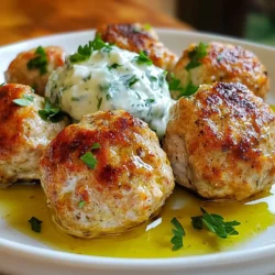 Die Hauptzutaten für die Baked Greek Chicken Meatballs sind einfach und frisch. Hier ist, was du brauchst: - 450 g gemahlenes Hähnchen - 120 g Semmelbrösel (vorzugsweise Vollkorn) - 30 g frisch geriebener Parmesan-Käse - 30 g frische Petersilie, fein gehackt - 30 g rote Zwiebel, fein gewürfelt - 2 Knoblauchzehen, gehackt - 1 Ei, leicht verquirlt - Schale von 1 Zitrone Diese Zutaten bilden die Basis für den Geschmack und die Textur der Fleischbällchen. Das Hähnchenfleisch sorgt für eine saftige Konsistenz. Die Semmelbrösel geben Halt. Parmesan bringt einen salzigen und würzigen Geschmack. Gewürze und Kräuter sind der Schlüssel zu dem griechischen Flair. Hier ist, was du hinzufügen solltest: - 1 Teelöffel getrockneter Oregano - 1/2 Teelöffel gemahlener Kreuzkümmel - 1/2 Teelöffel Salz - 1/4 Teelöffel schwarzer Pfeffer Oregano ist ein klassisches griechisches Gewürz. Es bringt einen tollen Duft und Geschmack. Kreuzkümmel fügt eine erdige Note hinzu. Salz und Pfeffer runden die Aromen ab. Für die Beilagen gibt es viele Möglichkeiten. Ich empfehle, die Fleischbällchen warm zu servieren, mit Tzatziki-Sauce zu beträufeln. Das passt perfekt! Hier sind weitere Vorschläge: - Einfacher griechischer Salat aus Gurken, Tomaten und Oliven - Frisches Pita-Brot Der Salat bringt Frische. Das Pita-Brot ist ideal, um die Sauce aufzutunken. Diese Kombination macht das Gericht noch leckerer und authentischer. {{ingredient_image_2}} Beginne mit dem Ofen. Heize ihn auf 200 °C vor. Lege ein Backblech mit Backpapier aus. Das sorgt für eine einfache Reinigung. In einer großen Schüssel vermenge die Hauptzutaten. Nutze 450 g gemahlenes Hähnchen, 120 g Semmelbrösel, 30 g frisch geriebenen Parmesan, 30 g fein gehackte Petersilie und 30 g rote Zwiebel. Füge 2 gehackte Knoblauchzehen, 1 Teelöffel getrockneten Oregano, 1/2 Teelöffel gemahlenen Kreuzkümmel, 1/2 Teelöffel Salz und 1/4 Teelöffel schwarzen Pfeffer hinzu. Vergiss nicht das geschlagene Ei und die Zitronenschale, um Geschmack zu bringen. Mische alles gut. Du kannst deine Hände oder einen Löffel verwenden. Achte darauf, nicht zu viel zu kneten. Zu viel Kneten macht die Fleischbällchen hart. Forme kleine Bällchen, etwa 4 cm im Durchmesser. Lege sie gleichmäßig auf das Backblech. Beträufle die Bällchen mit 30 ml Olivenöl. Das sorgt für mehr Geschmack und Feuchtigkeit. Backe die Bällchen nun für 20-25 Minuten. Sie sind fertig, wenn sie goldbraun sind und eine Innentemperatur von 74 °C erreicht haben. Nimm das Blech aus dem Ofen. Lass die Fleischbällchen einige Minuten ruhen. Serviere sie warm mit Tzatziki-Sauce. Ein einfacher griechischer Salat aus Gurken, Tomaten und Oliven passt perfekt. Für ein echtes griechisches Erlebnis, reiche frisches Pita-Brot dazu. Die Kombination ist einfach lecker! Um saftige Fleischbällchen zu machen, achte auf die richtige Mischung. Verwende frisches, gemahlenes Hähnchen. Die Semmelbrösel helfen, die Feuchtigkeit zu halten. Füge auch ein Ei hinzu, um die Mischung zu binden. Übermische die Zutaten nicht. Das macht die Bällchen zäh. Forme sie sanft und gleichmäßig, etwa 4 cm groß. Beträufle sie vor dem Backen mit Olivenöl. So bleiben sie zart und aromatisch. Ein häufiger Fehler ist die Überarbeitung der Mischung. Knete sie nur leicht, um die Textur zu erhalten. Achte auch auf die Backzeit. Die Bällchen sollten goldbraun sein und eine Innentemperatur von 74 °C erreichen. Lass sie nach dem Backen ruhen. So setzen sich die Säfte und die Bällchen bleiben saftig. Ein weiterer Fehler ist das Ignorieren der Gewürze. Oregano und Kreuzkümmel geben den Fleischbällchen den griechischen Geschmack, den du suchst. Für die Zubereitung der Fleischbällchen brauchst du ein paar einfache Geräte. Ein großes Schneidebrett erleichtert das Hacken von Zwiebeln und Knoblauch. Eine große Schüssel ist wichtig für das Mischen der Zutaten. Verwende einen Esslöffel oder deine Hände zum Mischen. Ein Backblech mit Backpapier verhindert, dass die Bällchen ankleben. Ein Fleischthermometer hilft dir, die richtige Temperatur zu überprüfen. So stellst du sicher, dass deine Baked Greek Chicken Meatballs perfekt gelingen. Pro Tipps Frisch ist besser: Verwende frische Kräuter und Gewürze, um den Geschmack deiner Fleischbällchen zu intensivieren. Die richtige Größe: Achte darauf, die Fleischbällchen gleichmäßig zu formen, damit sie gleichmäßig garen. Resteverwertung: Diese Fleischbällchen lassen sich hervorragend in einem Wrap oder als Snack für später verwenden. Vorsicht beim Mischen: Vermeide es, die Mischung zu überarbeiten, um zarte und saftige Fleischbällchen zu erhalten. {{image_4}} Wenn du eine vegetarische oder vegane Option suchst, kannst du die Hähnchenfleischbällchen leicht abwandeln. Verwende stattdessen eine Mischung aus Kichererbsen und Quinoa. Diese Zutaten bieten eine tolle Textur und Nährstoffe. Du kannst auch Linsen oder Tofu verwenden, um die Fleischbällchen zu machen. In jedem Fall, achte darauf, die gleichen Gewürze zu verwenden, um den griechischen Geschmack zu erhalten. Jeder hat seine eigenen Vorlieben. Du kannst die Zwiebeln weglassen, wenn du keinen Zwiebelgeschmack magst. Füge mehr Knoblauch hinzu, wenn du Knoblauch liebst. Du kannst auch Feta-Käse in die Mischung geben, um einen salzigen Kick zu bekommen. Experimentiere mit der Größe der Fleischbällchen. Kleinere Bällchen sind toll für Fingerfood, während größere Bällchen eine sättigende Hauptspeise sind. Die Gewürze sind der Schlüssel zu köstlichen Fleischbällchen. Wenn du mehr Würze magst, füge rote Pfefferflocken hinzu. Für einen frischeren Geschmack kannst du frischen Oregano anstelle von getrocknetem verwenden. Ein Hauch von Zimt kann auch eine interessante Note hinzufügen. Denke daran, dass Gewürze die Hauptgeschmacksträger sind, also probiere verschiedene Kombinationen aus. Um die Baked Greek Chicken Meatballs frisch zu halten, lege sie in einen luftdichten Behälter. Verwende eine Frischhaltefolie, um die Oberfläche abzudecken. Stelle sicher, dass die Fleischbällchen gut abgekühlt sind, bevor du sie lagerst. So vermeidest du Kondensation, die die Textur beeinträchtigen kann. Beim Aufwärmen der Fleischbällchen benutze den Ofen oder die Mikrowelle. Für den Ofen, heize ihn auf 175 °C vor. Lege die Fleischbällchen auf ein Backblech und backe sie etwa 10 Minuten lang. Die Mikrowelle ist schneller. Erhitze sie bei mittlerer Leistung in 30-Sekunden-Intervallen. Prüfe immer die Temperatur, damit sie nicht austrocknen. Baked Greek Chicken Meatballs halten sich im Kühlschrank etwa 3 bis 4 Tage. Wenn du sie einfrierst, können sie bis zu 3 Monate frisch bleiben. Achte darauf, sie gut zu verpacken, um Gefrierbrand zu vermeiden. Vor dem Verzehr immer gut erhitzen. Die Zubereitung dauert etwa 15 Minuten. Danach backst du die Fleischbällchen für 20 bis 25 Minuten. Insgesamt benötigst du also rund 40 Minuten, um die Baked Greek Chicken Meatballs fertigzustellen. Das ist eine schnelle und einfache Option für ein leckeres Abendessen! Ja, du kannst die Fleischbällchen einfrieren. Lass sie zuerst vollständig abkühlen. Dann lege sie in einen luftdichten Behälter oder einen Gefrierbeutel. So bleiben sie bis zu drei Monate frisch. Zum Aufwärmen kannst du sie direkt aus dem Gefrierfach in den Ofen geben. Backe sie einfach etwas länger. Tzatziki-Sauce ist der klassische Begleiter. Ihr frischer Geschmack ergänzt die Fleischbällchen perfekt. Du kannst auch Hummus oder eine einfache Joghurt-Dip-Sauce ausprobieren. Diese Dips bringen zusätzliche Aromen und sind einfach zuzubereiten. Die Fleischbällchen sind nicht glutenfrei, da sie Semmelbrösel enthalten. Du kannst jedoch glutenfreie Semmelbrösel verwenden, um sie anzupassen. So kannst du diese leckeren Bällchen auch ohne Gluten genießen! In diesem Artikel haben wir die wichtigsten Zutaten und Schritte für perfekte Fleischbällchen betrachtet. Du hast gelernt, die Hauptzutaten zusammenzustellen und verschiedene Gewürze zu nutzen. Wir haben auch Tipps gegeben, um die Bällchen saftig zu halten und häufige Fehler zu vermeiden. Außerdem haben wir Variationen besprochen, die auf deinen Geschmack zugeschnitten sind. Zum Schluss hast du wertvolle Aufbewahrungshinweise erhalten. Diese einfachen Schritte bereichern dein Kochen und machen das Essen noch besser. Deine Familie wird es lieben!