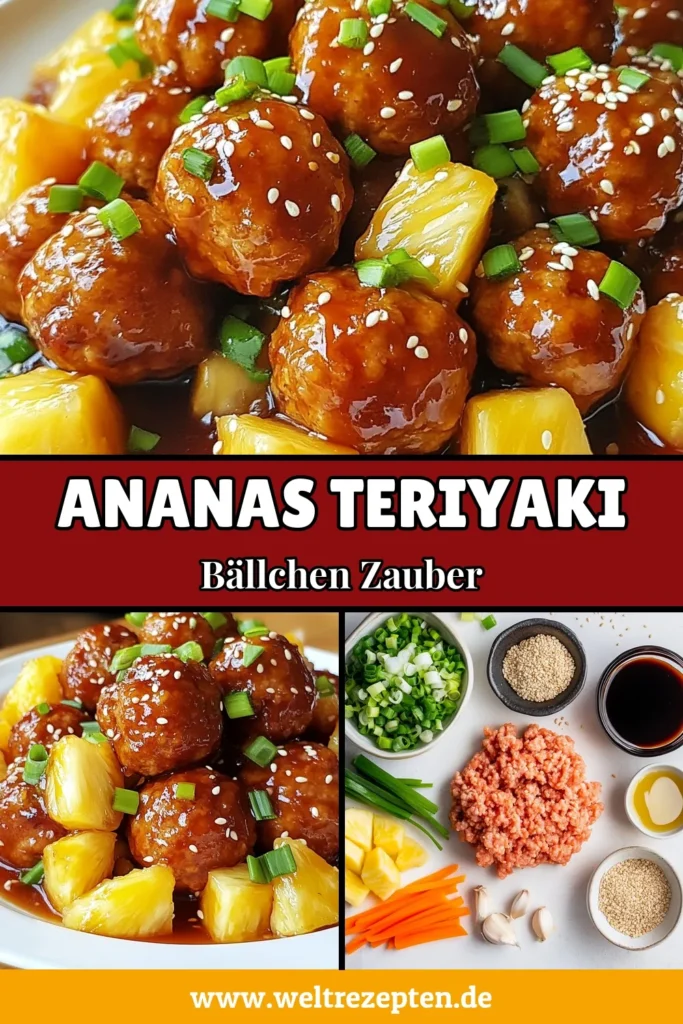 Entdecken Sie das köstliche Rezept für Ananas-Teriyaki-Fleischbällchen! Diese gesunden Hähnchenbällchen sind perfekt für ein schnelles Abendessen und einfach in der Zubereitung. Lernen Sie, wie Sie Teriyaki-Sauce selber machen und genießen Sie die asiatische Küche mit diesem einfachen Rezept. Ideal für Familien und Feiern! Probieren Sie es aus und speichern Sie es für später. #AnanasTeriyakiFleischbällchen #HähnchenbällchenRezept #TeriyakiSauceSelberMachen #asiatischeKücheRezepte