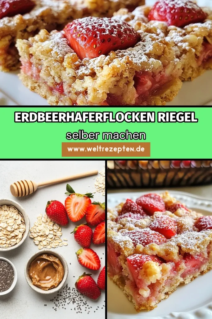 Entdecken Sie unser einfaches Rezept für Erdbeer-Haferflocken Riegel, die perfekten gesunden Frühstücksriegel! Diese veganen Frühstückssnacks sind voller Geschmack und Nährstoffe und ideal für einen energiereichen Start in den Tag. Mithilfe von Haferflocken und Mandelbutter sind sie schnell zubereitet und ganz ohne Zuckerzusatz. Holen Sie sich die Anleitung und probieren Sie sie noch heute aus! #ErdbeerHaferflockenRiegel #GesundeFrühstücksriegel #VeganerFrühstückssnack #EinfachesRezeptMitErdbeeren