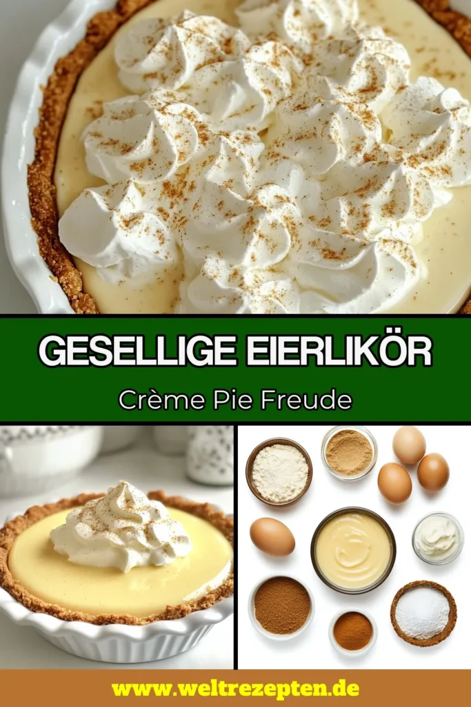 Entdecke dieses köstliche Eierlikör Crème Pie Rezept, perfekt für die Festtage! Diese einfache Eierlikör Desserts mit einer Kekskruste Torte sind ein wahrer Genuss. Cremige Feiertagstorte mit einem Hauch von Muskatnuss und Zimt wird alle begeistern. Bereite diese festliche Torte mit Eierlikör einfach Zuhause zu und überrasche deine Gäste! Jetzt nachbacken und genießen! #EierlikörDesserts #FestlicheTorte #KekskrusteTorte #EierlikörCrèmePie