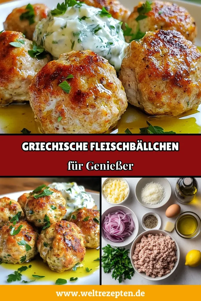 Entdecke unser köstliches Rezept für gebackene griechische Fleischbällchen, die mit gesunden Vollkorn-Semmelbröseln zubereitet werden. Dieses Hähnchen Fleischbällchen Rezept ist perfekt für ein mediterranes Abendessen. Serviere sie mit Tzatziki Sauce für einen erfrischenden Genuss. Probiere diese gesunden mediterranen Rezepte aus und genieße ein aromatisches Geschmackserlebnis. Speichere dir das Rezept und teile es! #Fleischbällchen #MediterraneRezepte #Tzatziki #GesundeErnährung