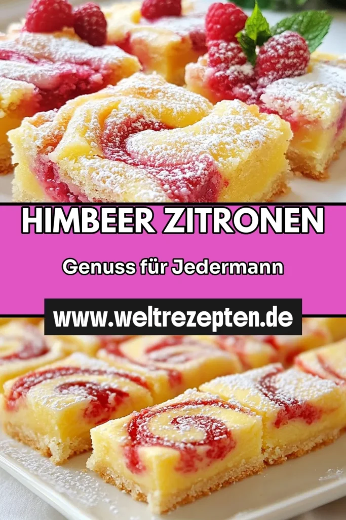 Entdecken Sie unser köstliches Rezept für Himbeer Zitronen Bars – das ideale Zitronen Dessert Rezept für fruchtige Momente! Diese einfachen Backrezepte sind perfekt für alle, die Himbeer Kuchen Rezept lieben. Mit frischen Himbeeren und spritzigem Zitronengeschmack sind diese fruchtigen Bars ein Genuss für jede Gelegenheit. Probieren Sie es aus und teilen Sie Ihre Kreationen! #HimbeerZitronenBars #ZitronenDessertRezept #einfachebackrezepte #fruchtigeBarsRezept