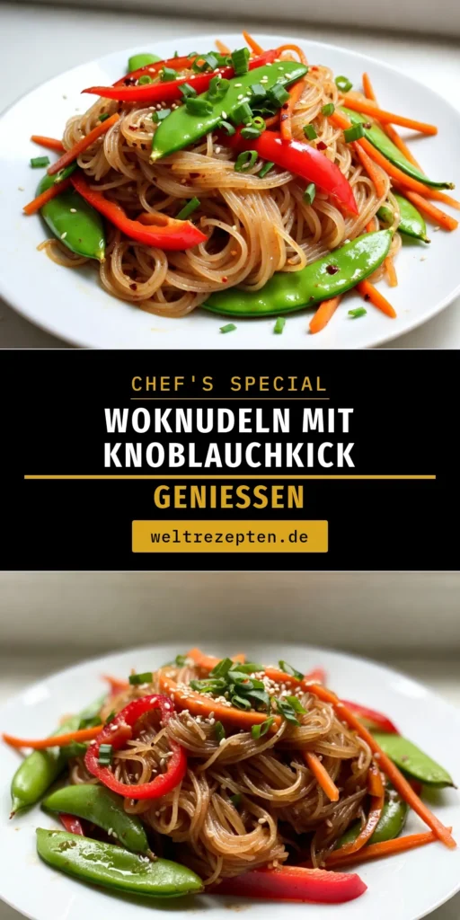 Entdecke dieses köstliche Knoblauch-Nudel-Rezept, perfekt für alle Liebhaber der schnellen asiatischen Küche! Dieses würzige Wokgericht mit Reisnudeln und frischem Gemüse wie Paprika, Zuckerschoten und Karotten ist einfach zuzubereiten und bringt in nur 20 Minuten Geschmack auf deinen Tisch. Ideal als schnelles Mittagessen oder Abendessen. Probiere es aus und liebe das würzige Aroma! Speichere jetzt das Rezept! #KnoblauchNudeln #Wokgericht #AromatischeKüche #SchnelleRezepte