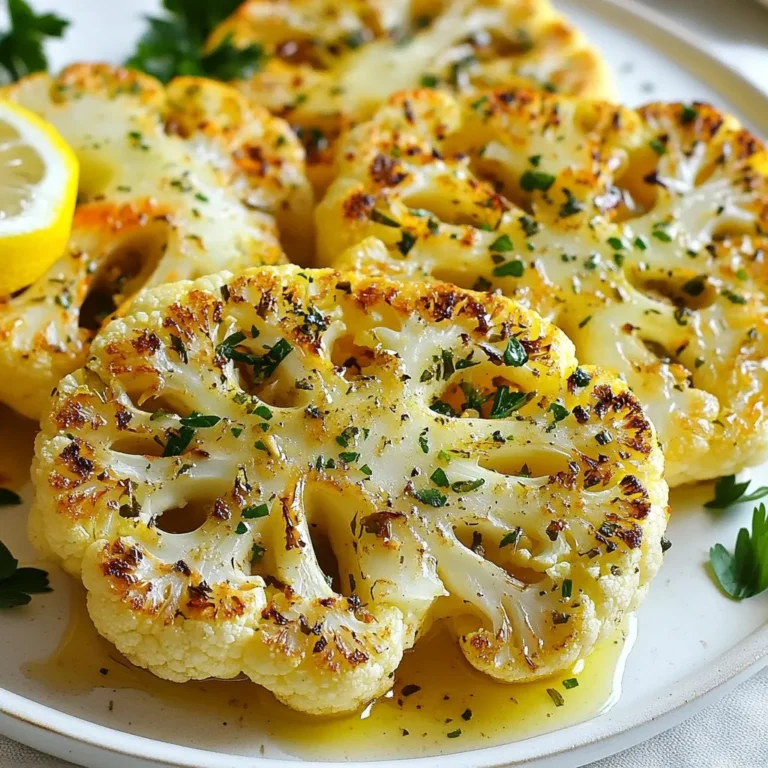 - 1 große Blumenkohlkopf - 4 Esslöffel Olivenöl - 4 Knoblauchzehen, fein gehackt Ich liebe Blumenkohl. Er hat eine tolle Textur und nimmt die Aromen gut auf. Für dieses Rezept nehme ich einen großen Blumenkohlkopf. Du musst die Blätter und den Stängel entfernen. Danach schneide den Blumenkohl in etwa 2,5 cm dicke Scheiben. So bekommst du 2 bis 4 schöne Steaks. - 1 Teelöffel getrockneter Thymian - 1 Teelöffel getrockneter Oregano - 1 Teelöffel geräuchertes Paprikapulver Jetzt kommt der Spaß! Ich mische Olivenöl mit Knoblauch, Thymian, Oregano und geräuchertem Paprika. Diese Kräutermischung gibt dem Blumenkohl einen tollen Geschmack. Du wirst den Duft lieben! - Salz und Pfeffer nach Geschmack - Frische Petersilie, gehackt (zum Garnieren) - Saft von 1 Zitrone Schließlich würze ich alles mit Salz und Pfeffer. Ein Spritzer frischer Zitrone bringt die Aromen zum Leuchten. Am Ende garniere ich die Steaks mit gehackter Petersilie. Das sieht nicht nur gut aus, sondern schmeckt auch frisch und lecker! {{ingredient_image_2}} Heize deinen Ofen auf 220°C (425°F) vor. Diese Temperatur gibt dem Blumenkohl eine schöne Farbe und macht ihn knusprig. Entferne die Blätter und den Stängel des Blumenkohls. Schneide ihn dann in etwa 2,5 cm dicke Scheiben. Du solltest 2-4 Scheiben bekommen, je nach Größe. In einer kleinen Schüssel vermenge 4 Esslöffel Olivenöl, 4 fein gehackte Knoblauchzehen, 1 Teelöffel getrockneten Thymian, 1 Teelöffel Oregano, 1 Teelöffel geräuchertes Paprikapulver sowie Salz und Pfeffer. Diese Mischung sorgt für einen tollen Geschmack. Lege die Blumenkohlscheiben auf ein Backblech mit Backpapier. Bestreiche beide Seiten der Scheiben mit der Kräutermischung. Röste den Blumenkohl im Ofen für 25-30 Minuten. Wende die Scheiben nach der Hälfte der Zeit für gleichmäßiges Rösten. Der Blumenkohl sollte goldbraun und zart sein. Nach dem Rösten träufel frischen Zitronensaft darüber und garniere mit gehackter Petersilie. Um den besten Geschmack zu bekommen, wenden Sie die Blumenkohlscheiben zur Hälfte der Garzeit. Dies hilft, eine gleichmäßige Röstung zu erreichen. So bräunen die Ränder schön und der Blumenkohl bleibt zart. Ich empfehle, dies nach etwa 12 bis 15 Minuten zu tun. Das sorgt für ein tolles Aroma und eine perfekte Textur. Experimentieren Sie gerne mit anderen Kräutern und Gewürzen. Sie können frische Kräuter wie Rosmarin oder Basilikum verwenden. Auch Chili kann für eine scharfe Note sorgen. Wenn Sie neue Geschmäcker ausprobieren, wird es nie langweilig. So finden Sie vielleicht Ihre neue Lieblingsvariante. Servieren Sie die Blumenkohlscheiben auf einem schönen Teller. Fügen Sie einige Zitronenscheiben daneben hinzu. Das sieht nicht nur gut aus, sondern bringt auch Frische ins Gericht. Ein wenig frische Petersilie oben drauf macht das Ganze perfekt. So wird Ihr Gericht zum echten Hingucker! Pro Tipps Blumenkohl gleichmäßig schneiden: Um sicherzustellen, dass alle Scheiben gleichmäßig garen, sollten Sie die Blumenkohlscheiben so gleichmäßig wie möglich schneiden. Öl und Gewürze gut vermengen: Stellen Sie sicher, dass das Olivenöl und die Gewürze gründlich vermischt sind, um den Blumenkohl gleichmäßig zu würzen. Rösten für den perfekten Biss: Behalten Sie den Blumenkohl im Auge, während er röstet, um eine goldbraune Farbe und einen zarten Biss zu erreichen. Frische Kräuter hinzufügen: Für einen zusätzlichen Frischekick können Sie vor dem Servieren frische Kräuter wie Basilikum oder Dill hinzufügen. {{image_4}} Ich liebe es, verschiedene pflanzliche Öle für dieses Rezept zu nutzen. Anstelle von Olivenöl probiere ich gerne Avocadoöl oder Sonnenblumenöl. Diese Öle haben einen milden Geschmack und eignen sich gut für das Rösten. Sie geben dem Blumenkohl eine andere, aber leckere Note. Wenn du eine nussigere Note magst, nutze Erdnussöl. Es bringt einen tollen Geschmack in die Mischung. Dips oder Salsas sind perfekte Begleiter für Blumenkohlsteaks. Ich empfehle, einen cremigen Tahini-Dip oder eine frische Tomatensalsa zu machen. Diese Beilagen bringen viel Farbe und Geschmack auf den Teller. Probiere auch einen Joghurt-Dip mit frischen Kräutern. Das macht das Gericht noch interessanter. Um das Gericht aufzupeppen, kannst du frische Kräuter verwenden. Petersilie, Basilikum oder Koriander geben einen tollen Frischekick. Wenn du es schärfer magst, füge Chili oder Cayennepfeffer hinzu. Das wird den Blumenkohl richtig aufheizen! Experimentiere mit den Gewürzen, um deinen eigenen Geschmack zu treffen. Um die Reste von Blumenkohlscheiben aufzubewahren, lasse sie zuerst abkühlen. Lege die Scheiben in einen luftdichten Behälter. Du kannst sie auch in Frischhaltefolie wickeln. Lagere sie im Kühlschrank. So bleiben die Aromen frisch und die Textur gut. Du kannst die Reste bis zu drei Tage so aufbewahren. Die besten Methoden zum Wiedererwärmen der Blumenkohlscheiben sind der Ofen oder die Pfanne. Wenn du den Ofen nutzt, heize ihn auf 180°C vor. Lege die Scheiben auf ein Backblech und backe sie für etwa 10 Minuten. Das gibt ihnen wieder etwas Knusprigkeit. In der Pfanne kannst du etwas Olivenöl hinzufügen und die Scheiben auf mittlerer Hitze erhitzen. So bleiben die Röstaromen erhalten. Im Kühlschrank bleiben die Blumenkohlscheiben etwa drei Tage frisch. Du kannst sie auch einfrieren. Wenn du sie einfrierst, lege die Scheiben in einen gefrierfesten Behälter. Gut verpackt halten sie bis zu drei Monate. Achte darauf, sie vor dem Einfrieren gut abzukühlen. So bleibt der Geschmack und die Qualität besser erhalten. Um den Blumenkohl perfekt zu rösten, empfehle ich eine Garzeit von 25 bis 30 Minuten. Die Temperatur sollte bei 220°C (425°F) liegen. Wenden Sie die Scheiben nach der Hälfte der Zeit, damit sie gleichmäßig garen. So werden die Ränder goldbraun und der Blumenkohl bleibt zart. Ja, frischer Blumenkohl macht einen großen Unterschied. Er hat mehr Geschmack und eine bessere Textur. Achten Sie darauf, dass er fest und ohne braune Flecken ist. Frischer Blumenkohl sorgt für ein tolles Aroma und eine schöne Farbe. Ja, dieses Rezept ist von Natur aus glutenfrei. Verwenden Sie einfach die angegebenen Zutaten, ohne glutenhaltige Produkte. Olivenöl, Kräuter und Gewürze sind alle glutenfrei. So können auch Menschen mit Glutenunverträglichkeit genießen. In diesem Artikel habe ich die Zutaten, Schritte und Tipps für gerösteten Blumenkohl vorgestellt. Du kannst mit einfachen Kräutern und Gewürzen großen Geschmack erzielen. Vergiss nicht, die Scheiben während des Röstens zu wenden, um perfekte Ergebnisse zu erzielen. Experimentiere mit Variationen, um deinem Gericht mehr Flair zu verleihen. Mit neuen Ideen und der richtigen Technik wird dein Blumenkohl immer köstlich sein. Schau dir die Tipps zur Aufbewahrung an, um die Reste frisch zu halten. Viel Spaß beim Ausprobieren!